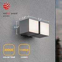 Vista 3 de LUTEC Cuba 3000K 1100LM LED Integrado Porche Pared Luz Exterior e Interior Dormitorio LED Pared Farol Sconce-Negro