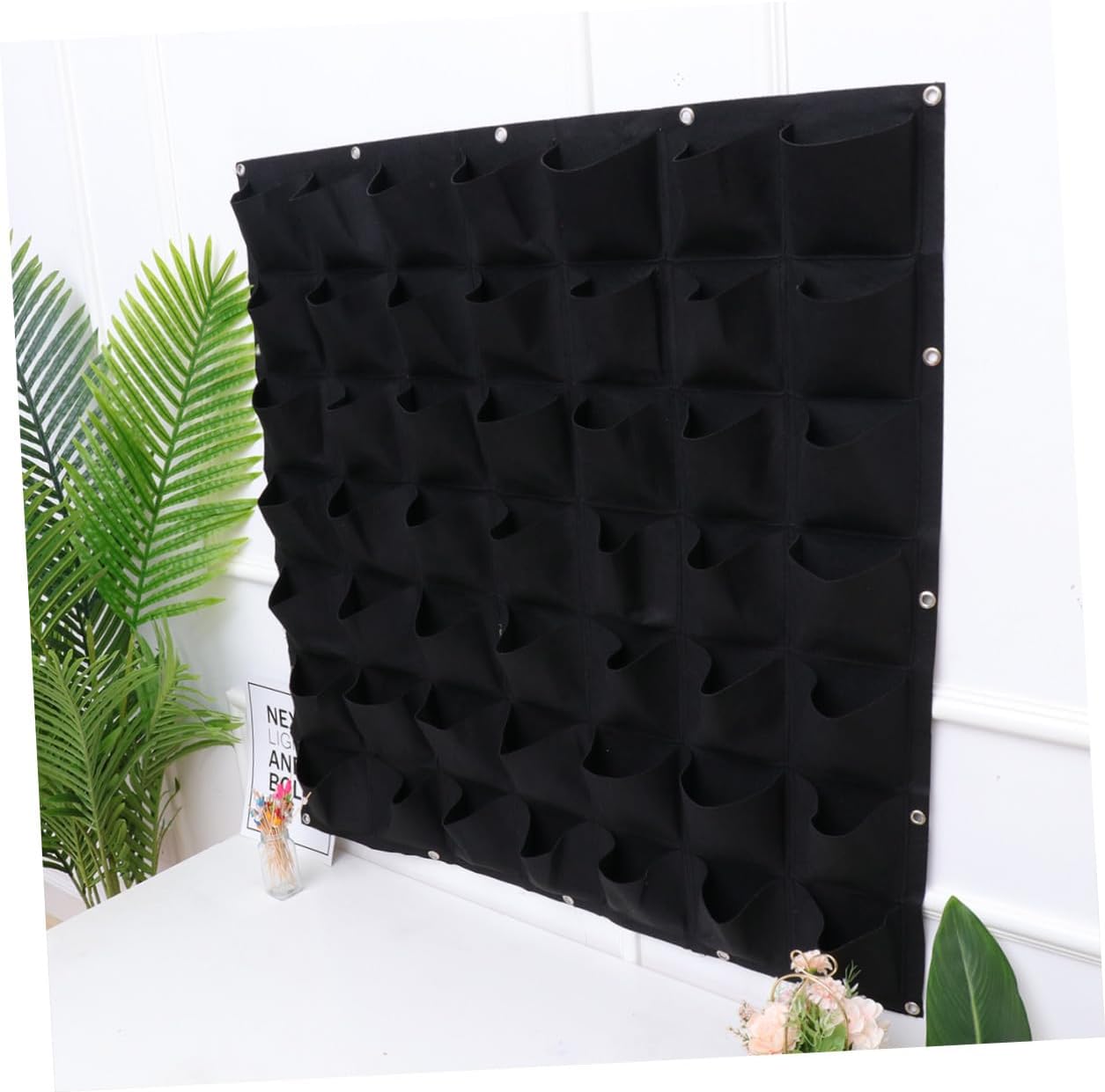 Veemoon Wall Hanging Plant Bag 49 Pockets, Black Felt Vertical Grow Bag for Outdoor Balcony Garden, Multi-Pocket Nursery Planter for Wall-Mounted Vegetable and Herb Cultivation