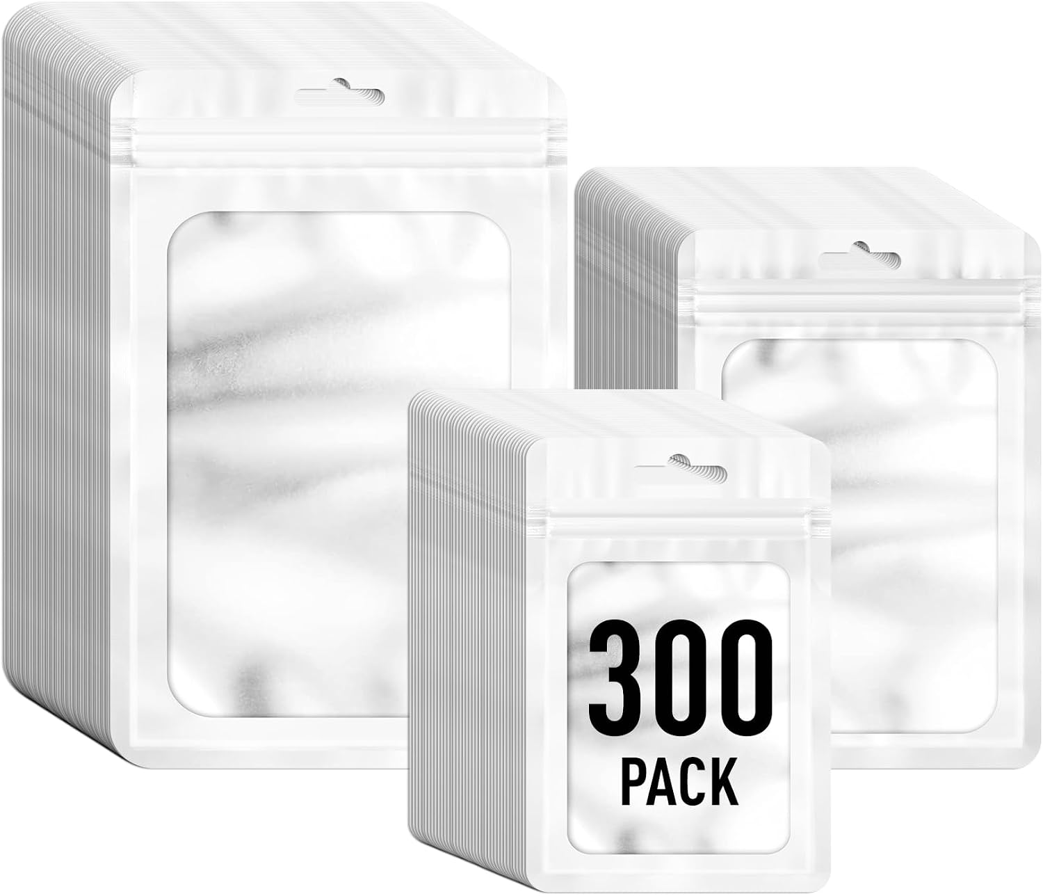 ANZNKU 300 Pcs Mylar Bags 3 Size, White Resealable Smell Proof Bag Sealable