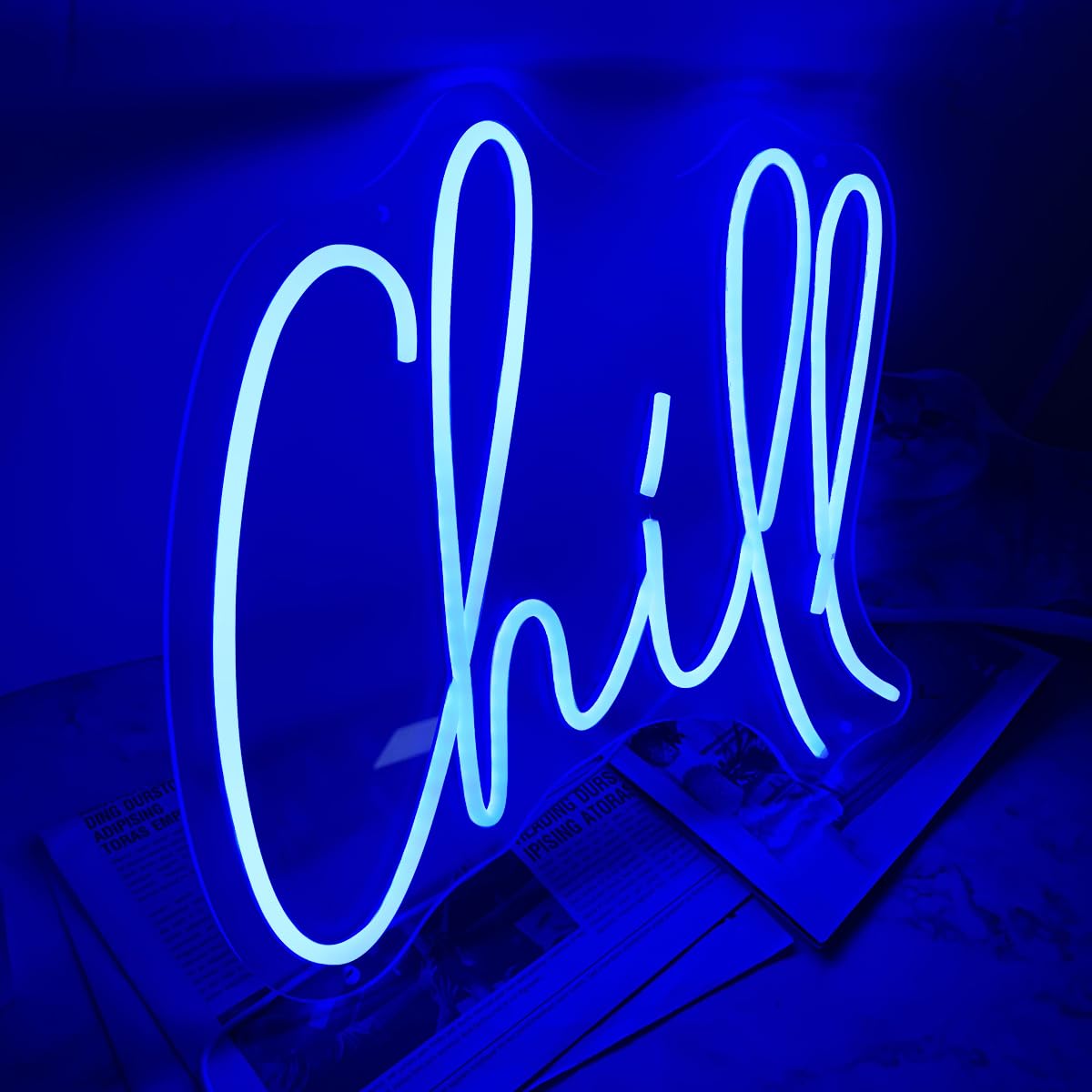 Chill Neonschild, blaues Neonlicht, USB-betriebene Wörter, LED-Lichter für Schlafzimmer, Zuhause, Bar, Pub, Club, Hotel, Spielzimmer, Männerhöhle, Wanddekoration
