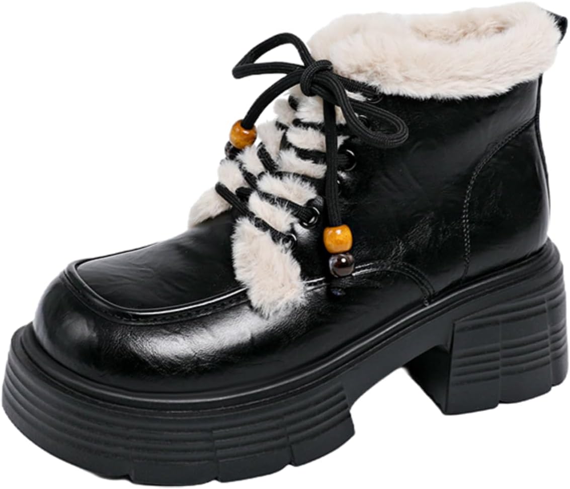 Black Fleece-Lined Chunky Ankle Boots - Edgy Warm Winter Shoes | Stylish Comfort Footwear for Cold Days, Street Style & Chic Casual Ensembles