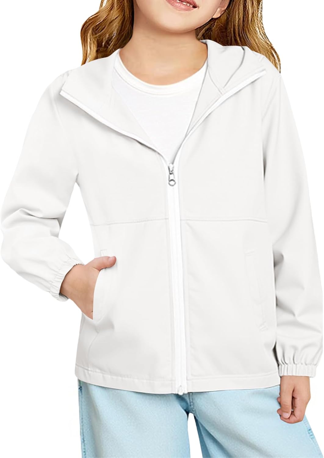 Haloumoning Girls Hooded Jackets Kids Waterproof Windbreaker Lightweight Rain Coats with Pockets 5-14 Years