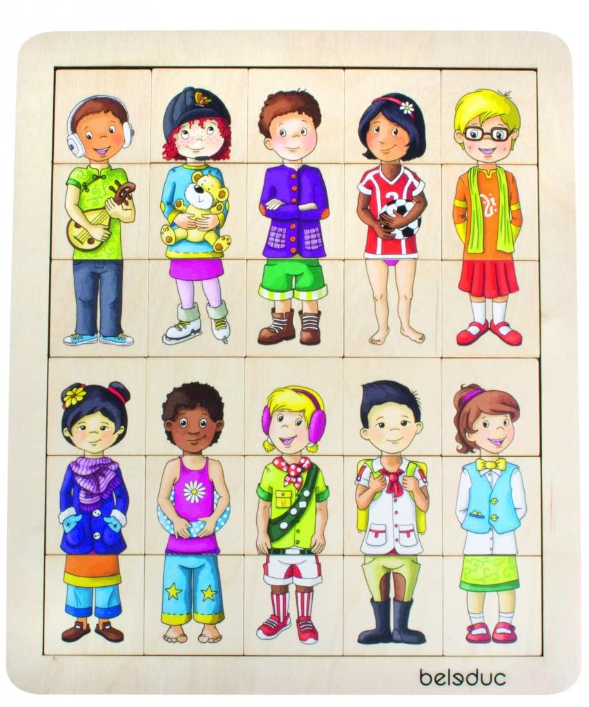 Beleduc Puzzle de madera Match & Mix para niños, 30 piezas