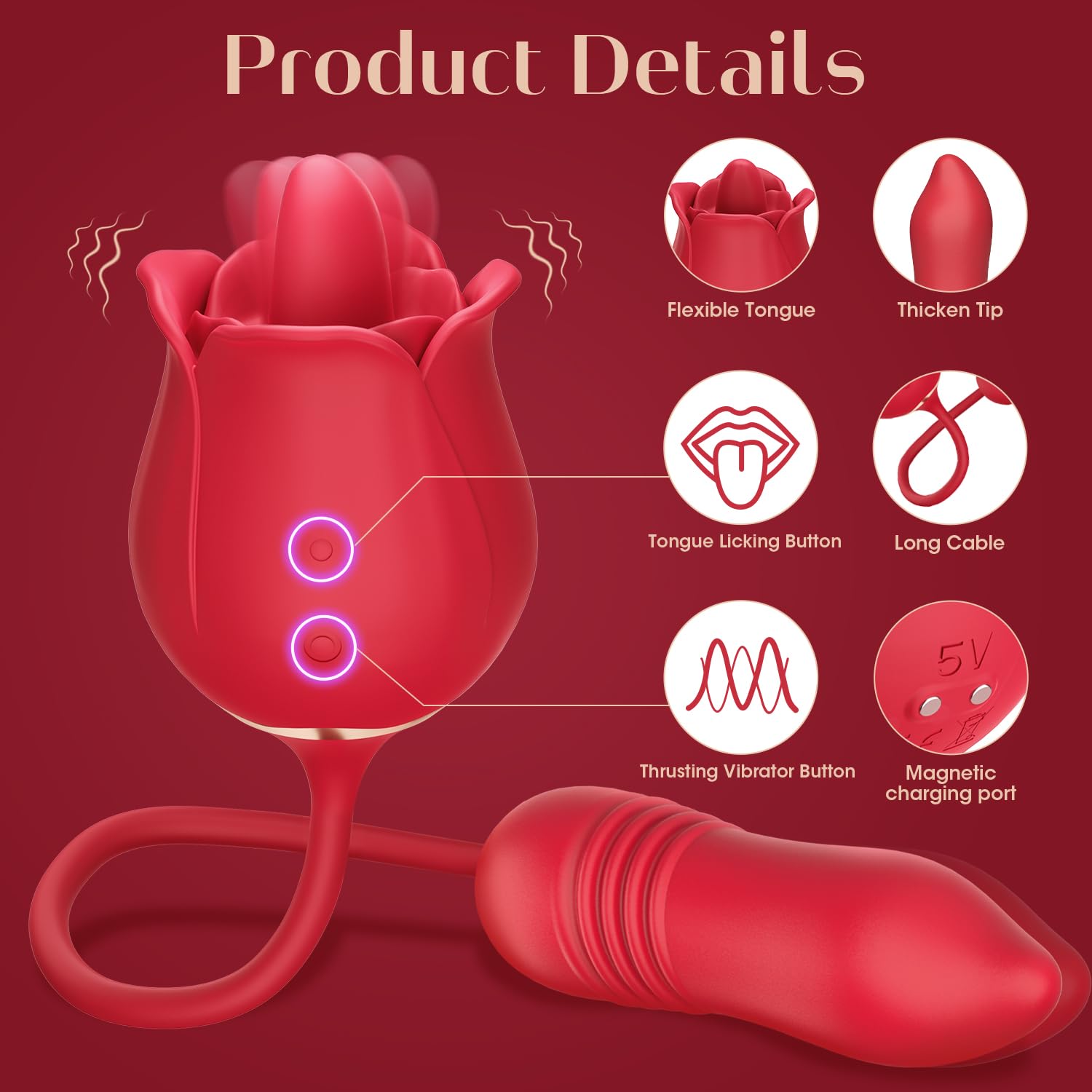 Sex Toys Rose Vibrator Dildo - MOOLIGIRL 4IN1 Adult Toys for Women with 9 Tongue Licking & Thrusting Dildos G Spot Vibrators, Anal Rose Sex Toy Nipple Clitoral Stimulator Licker for Female Couples