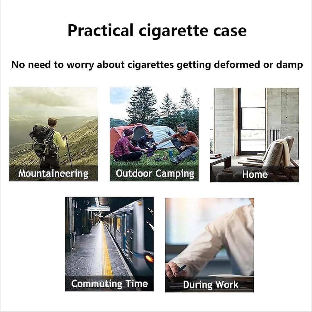 Retro Metal Cigarette Case, Unisex, Can Hold 20 Regular Thick Cigarettes, 2 Packs, Double-Sided Spring Clip, Compact and Pressure-Proof and Portable, Metal Material,Suitable for Smokers,E