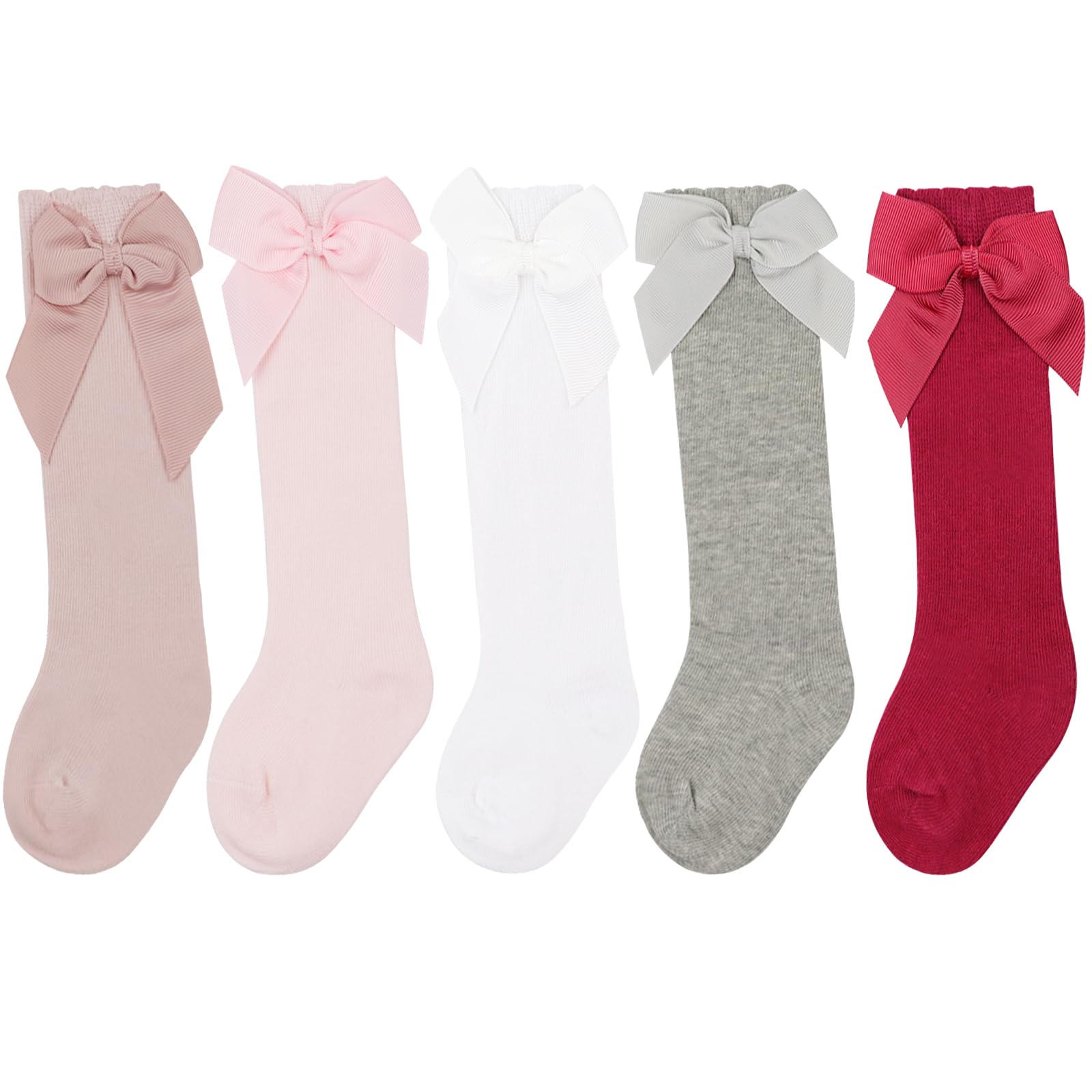 DRESHOW Baby Girl Knee High Socks Toddler Dress Socks Baby Bow Stocking Cotton Infant Socks