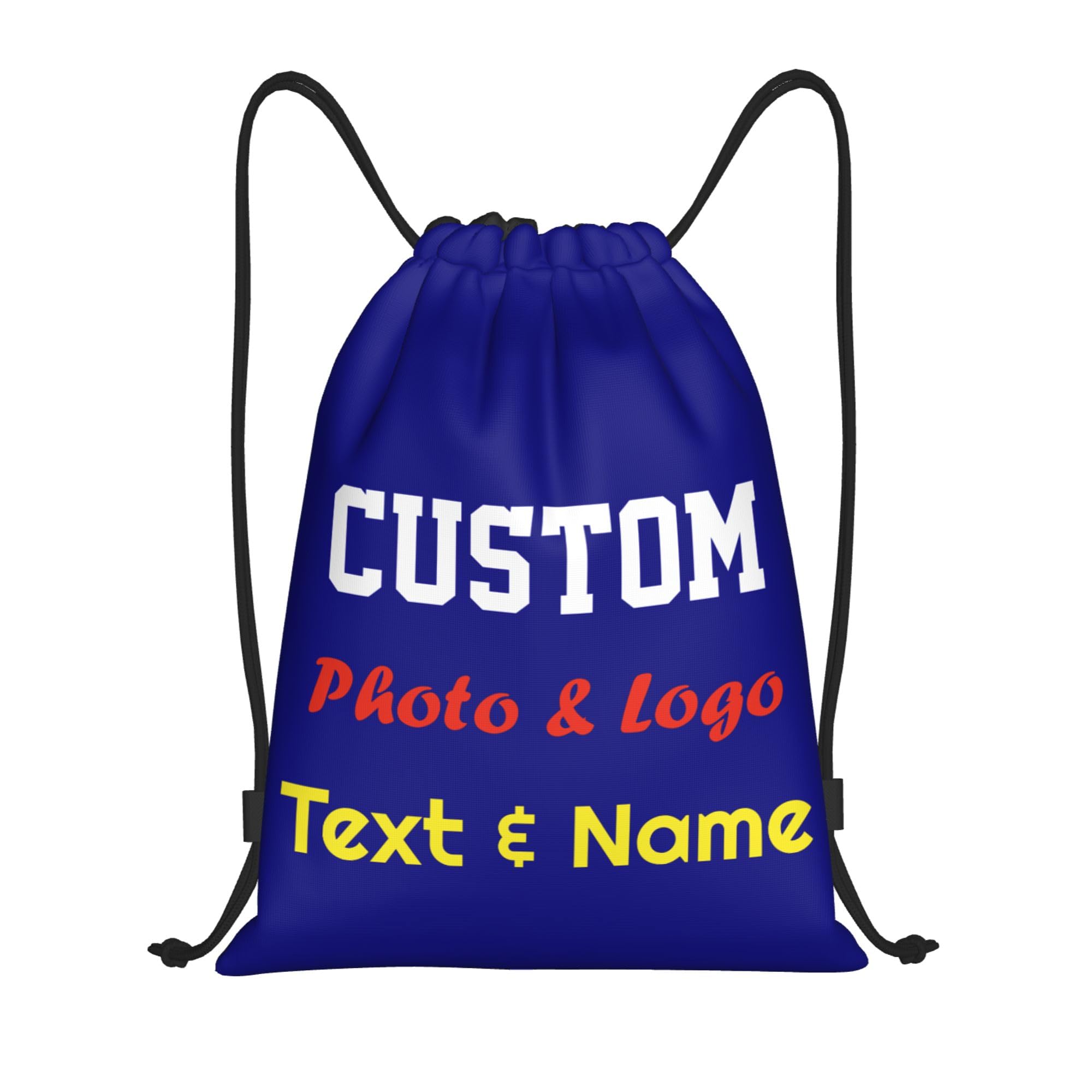 Personalised Drawstring Bag Custom Drawstring Backpack with Your Own Photo/Logo/Text/Name, Design Drawstring Gym Swimming Yoga Bag for Kids Women Men, Customised Knapsack for Sports Business, Navy, S โ image 1