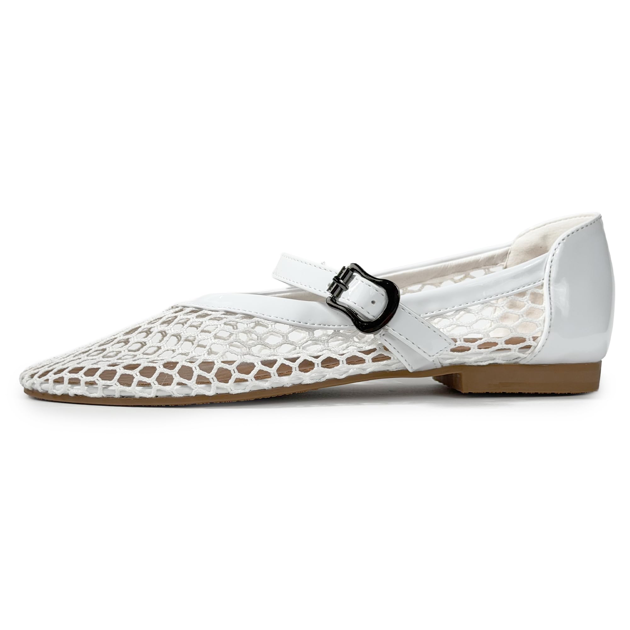 Damskie baleriny letnie Mary Jane Mesh Eleganckie płaskie buty z paskiem i klamrą zamknięte palce mercedity oddychające do biura na imprezę i na co dzień