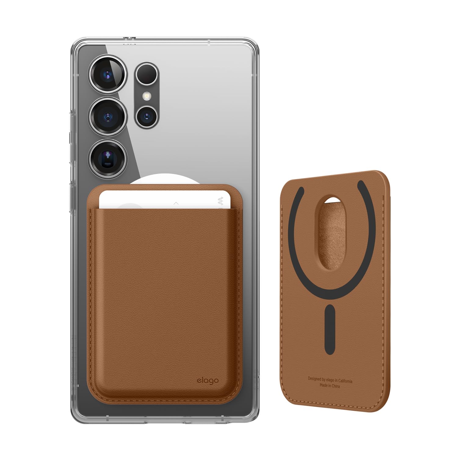 elago Portefeuille Magnétique pour Samsung Galaxy S26, S26 Ultra, S26 Plus, S25 Edge, Z Fold 7 & Série S25 – Cuir Végétalien, Compatible avec MagSafe – 2 Cartes, Étui Porte-Cartes Sécurisé (Marron)