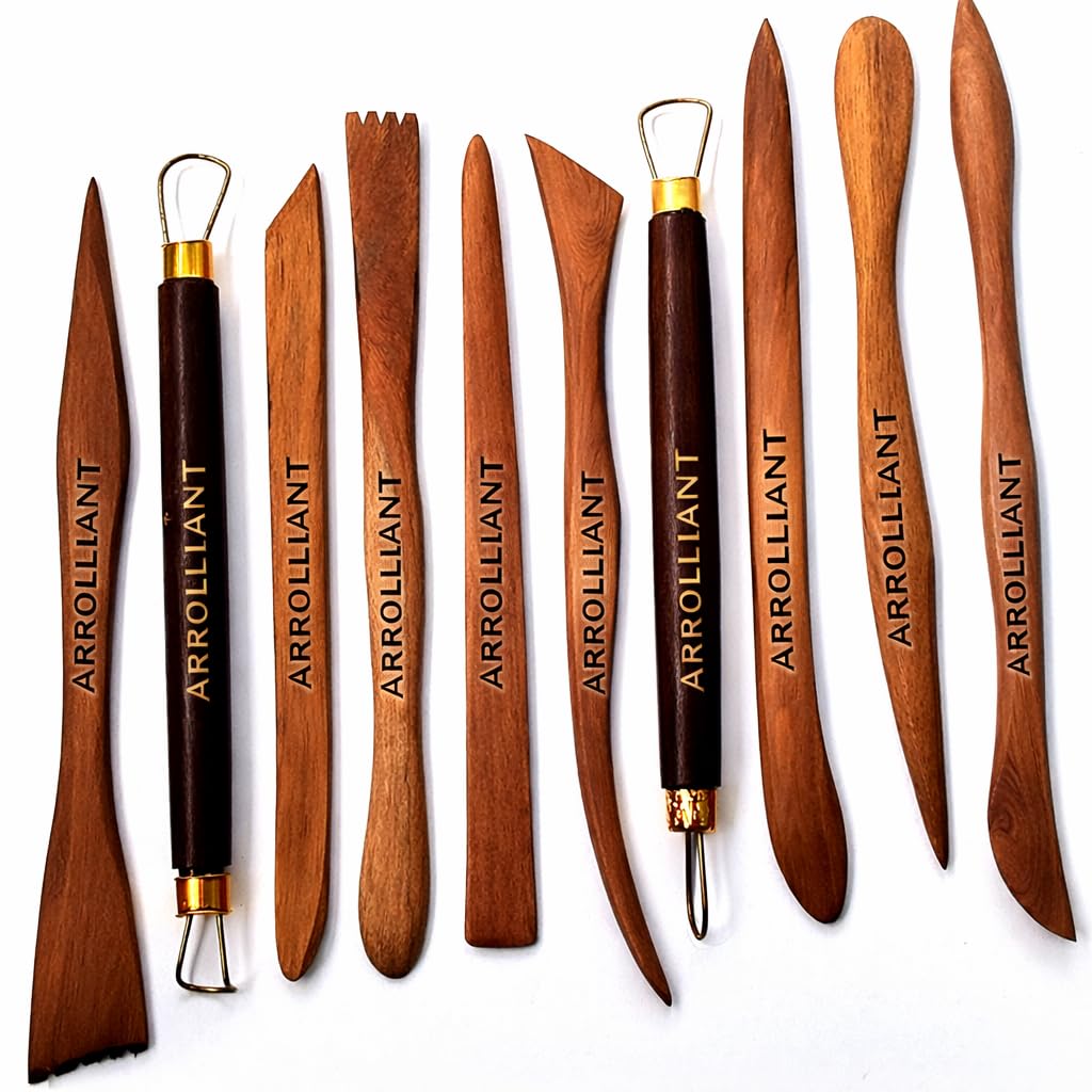 ARROLLIANT Artist Quality Clay Modelling Wooden Tool Set Craft Modelling & Sculpting Tools for Pottery, Sculptures, Polymer, Paper & Mache - 10 pcs-image-48
