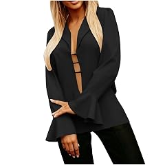 Womens Plus Size Blazer Notch Panel Work Business Casual Outfits Flare Sleeve Dressy Suit Jacket Peplum Blazers