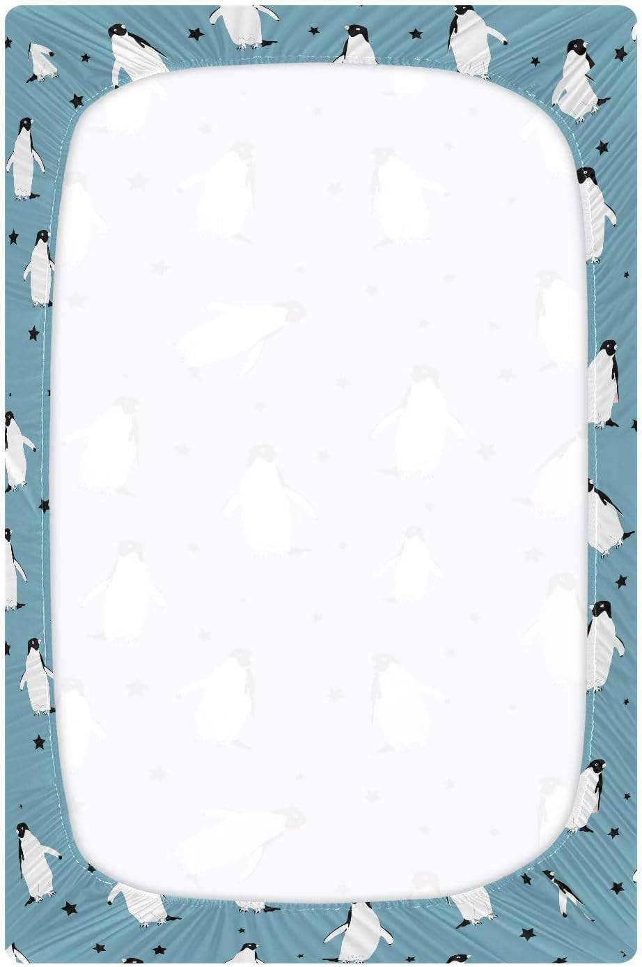 Crib Sheets for Boys Girl Penguins Stars Breathable Mini Crib Mattress Sheets Fitted,Toddler Baby Sheets for Crib Mattress Soft & Breathable 39 * 27 * 5In Blue