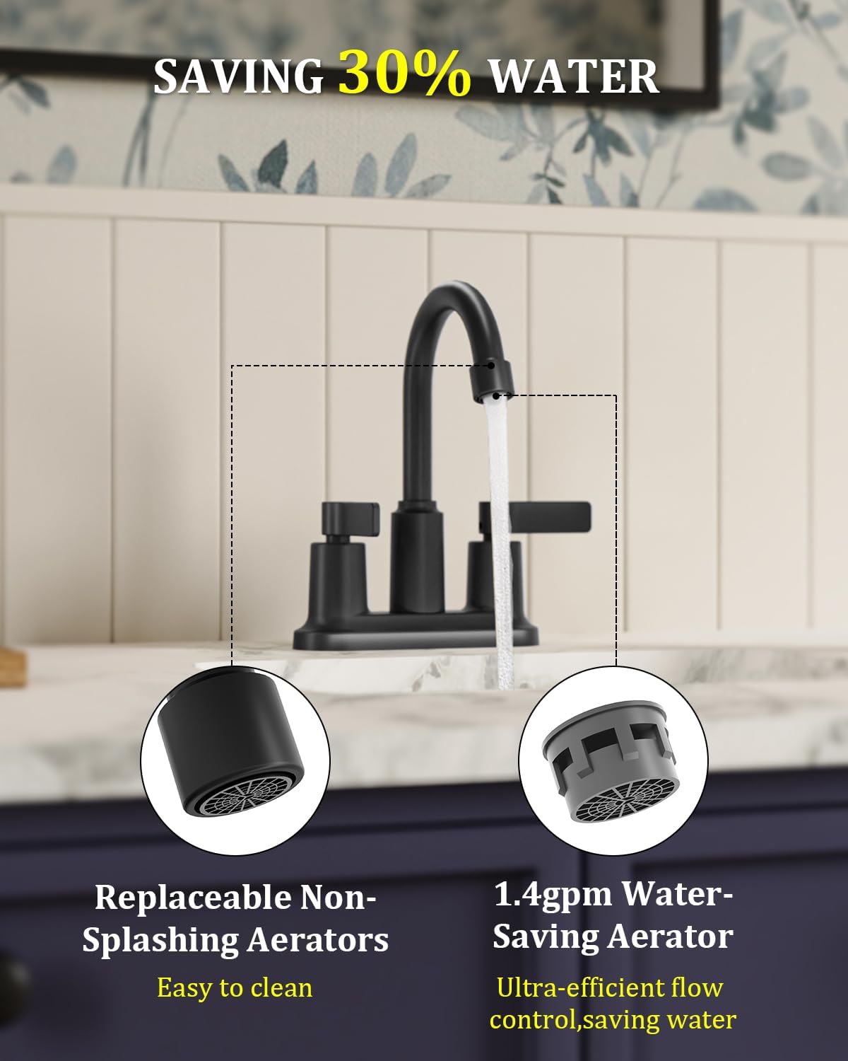 Bathroom Faucets for Sink 3 Hole, Evolvegoods 4 Inch Matte Black Bathroom Faucet with Pop Up Drain and 2 Supply Hoses, 2-Handle Centerset Faucet for Sink Vanity RV