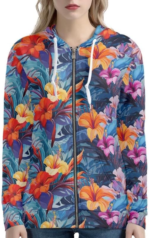 Irisjudy Women Oversized Hoodie with Pocket Plus Size, Cats, Galaxy,Ethnic Zip-up Hooded Sweatshirt Long-Sleeve Fall Outwear