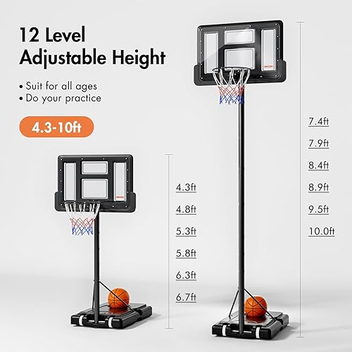 Miniatura 2 de Aro de baloncesto para deportes al aire libre, interior, portátil, de PVC, para jóvenes, jóvenes, adultos, ajustable, de 4.9 a 10 pies, para piscina