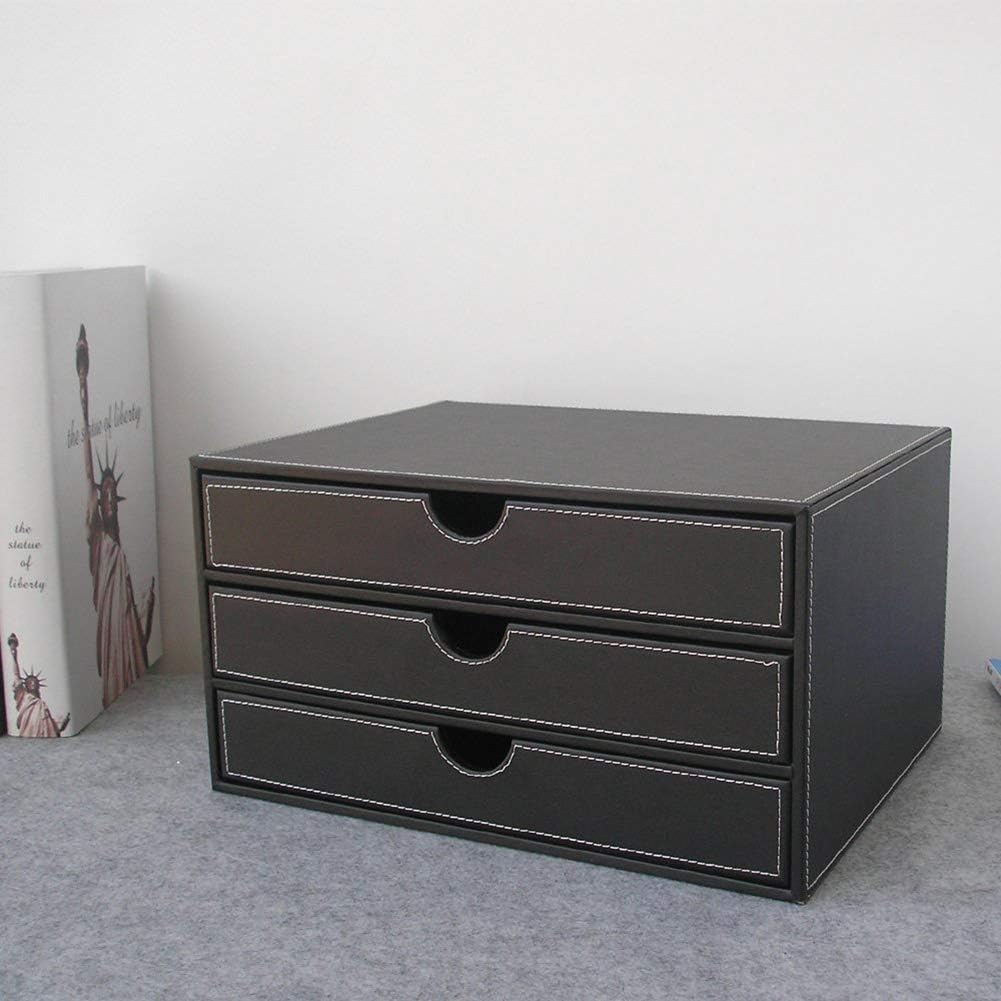 Cassettiera per Documenti e Forniture per Ufficio, Organizer da scrivania con 3 cassetti, Sistema di archiviazione in Pelle, cassetti Briefablage Organizer, Ufficio e Scuola,Nero