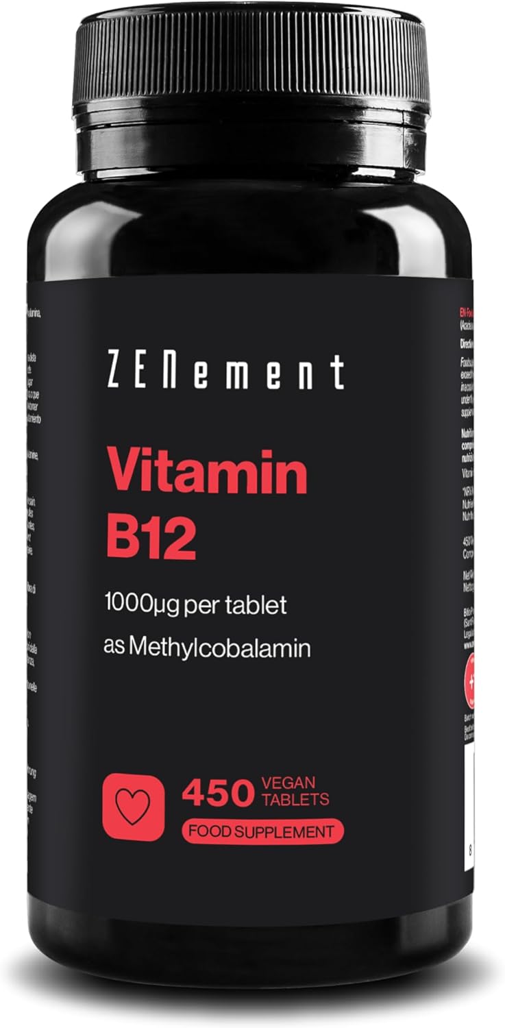 Vitamin B12 High Strength – 1000mcg VIT B12 as Active Methylcobalamin – 450 Vegan Tablets (14+ Months Supply) – Tiredness and Fatigue Supplement – Immunity Support