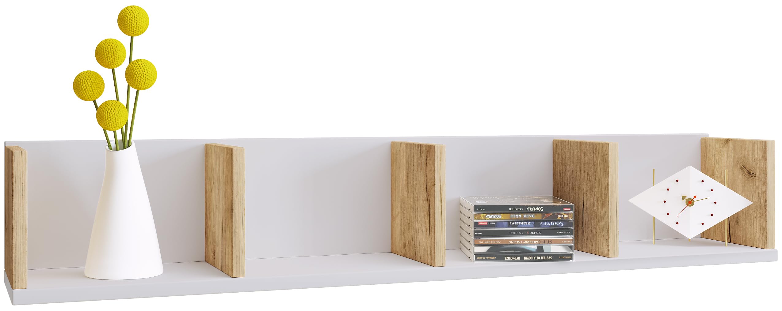 VCM hängendes Holzregal – Wandregal Weiß/Honig-Eiche, H 15 cm × B 97 cm × T 17 cm