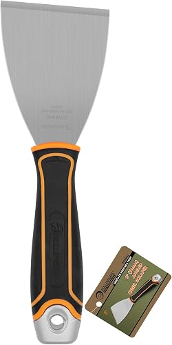 ROLLINGDOG 3'' Angled Stiff Chisel Scraper-5 Degree Angled Putty Knife with Metal Hammer Cap, Rubber Gripped Handle, Paint Scraper into Corners