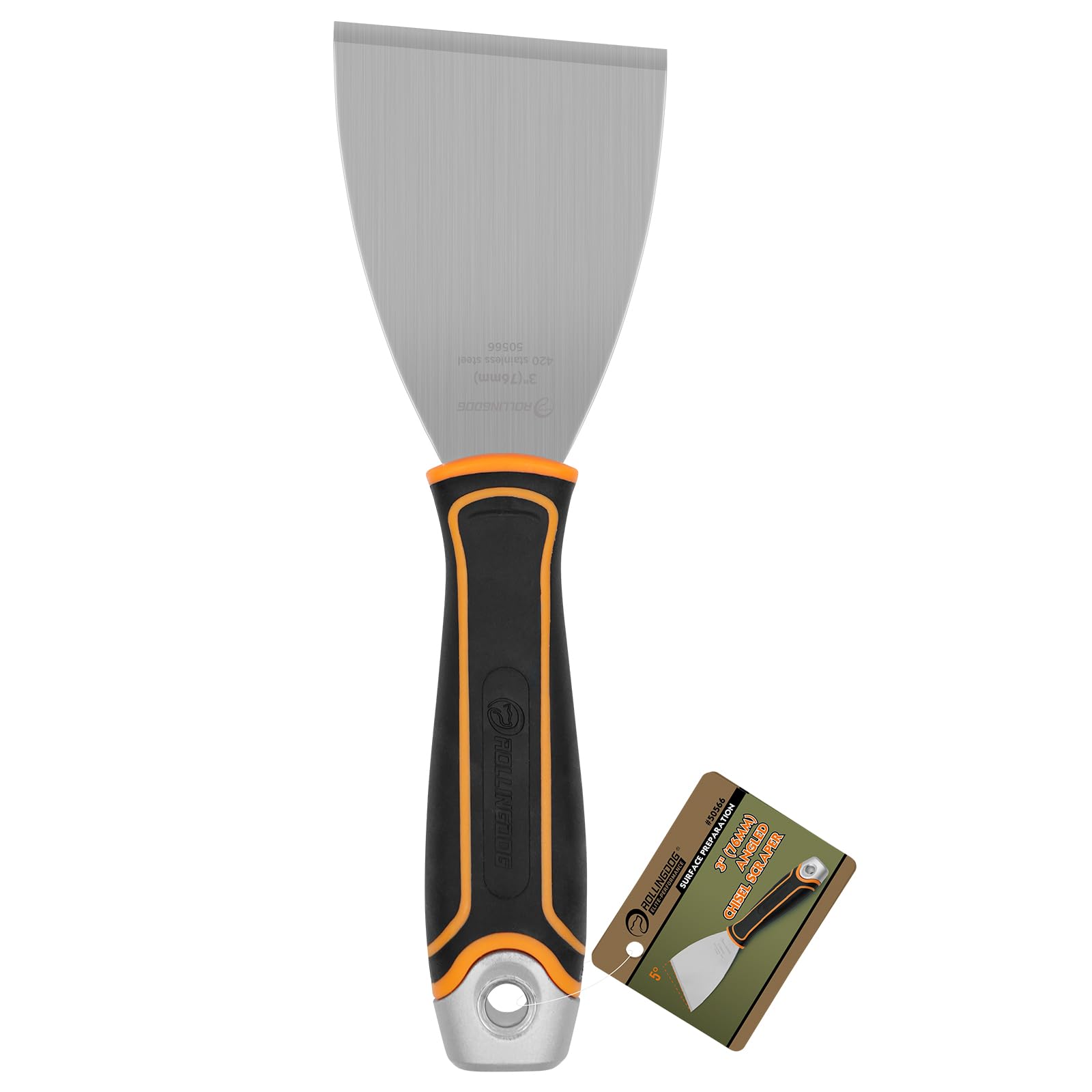 ROLLINGDOG 3" Angled Stiff Chisel Scraper, 5° Paint Scraper