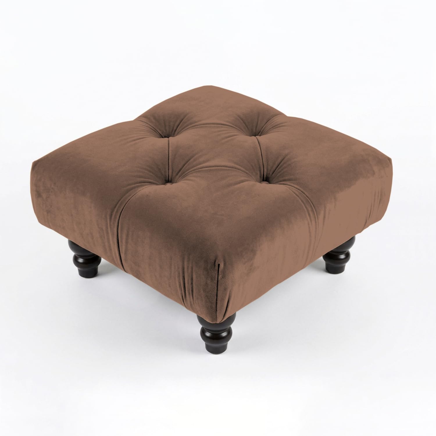 YORKSHIRE HOMEWARE Chesterfield Footstool Padded Seat High Density Sponge Storage Ottoman Cushioned Matching Buttons Upholstered Footstool With Wooden Legs (Brown, 40cm (L) x 40cm (W) x 25cm (H))