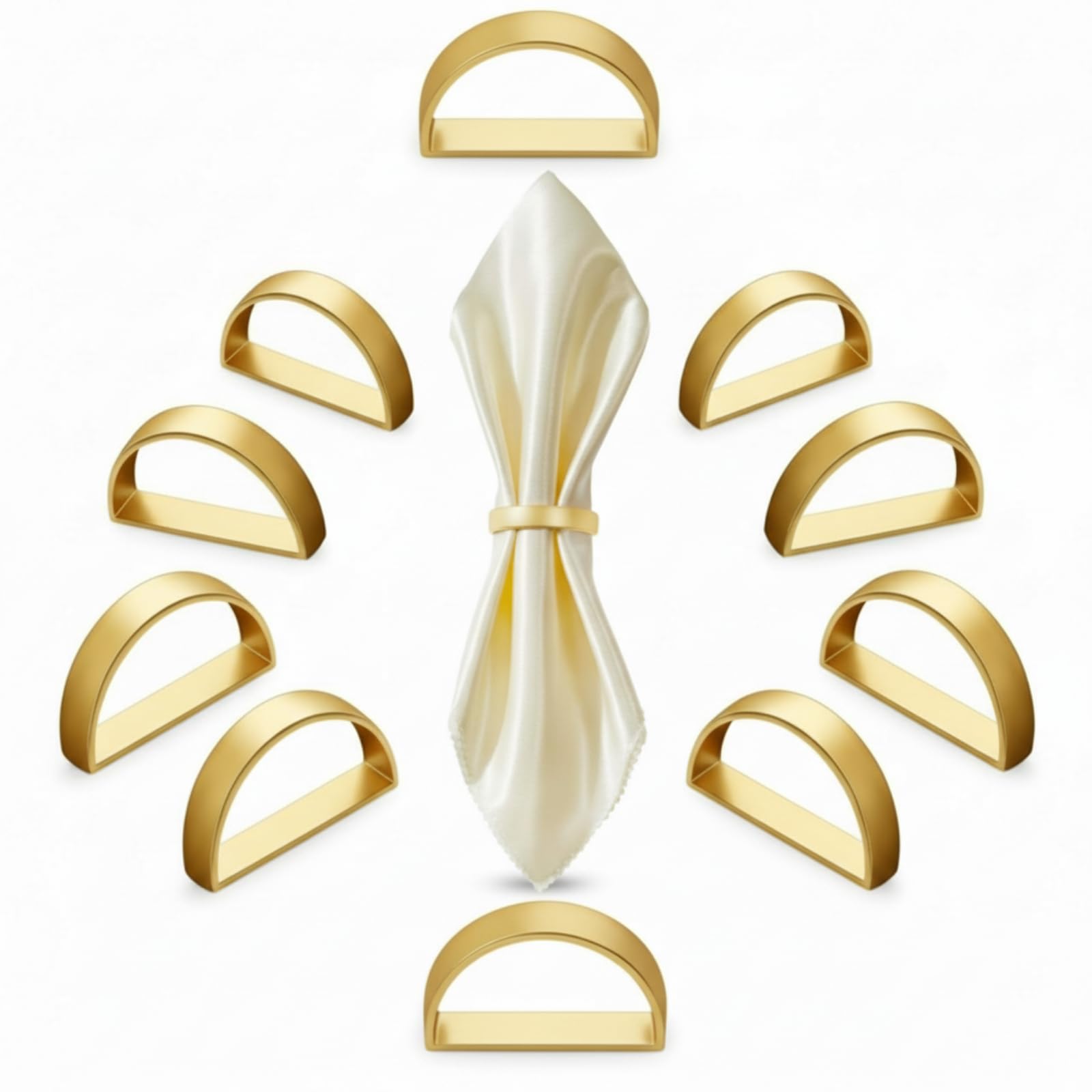 Photo 1 of 10 Pcs Stainless Steel Napkin Rings Graduation Metal Napkin Ring Holders Summer Modern Serviette Buckles Metallic Adornment for Table Settings Kitchen Dinner Party Wedding (Matte Gold Semicircle)