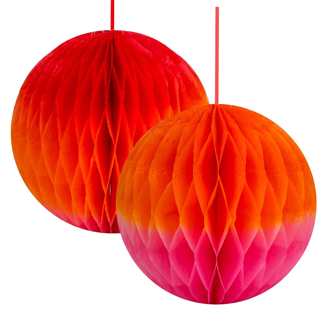 Talking Tables Red, Orange & Pink Ombre Paper Honeycomb Decorations - 2 Pack, 25cm| Hanging Party Decorations for Rainbow Birthday, Festival Halloween - Easy to Assemble for Special Occasions