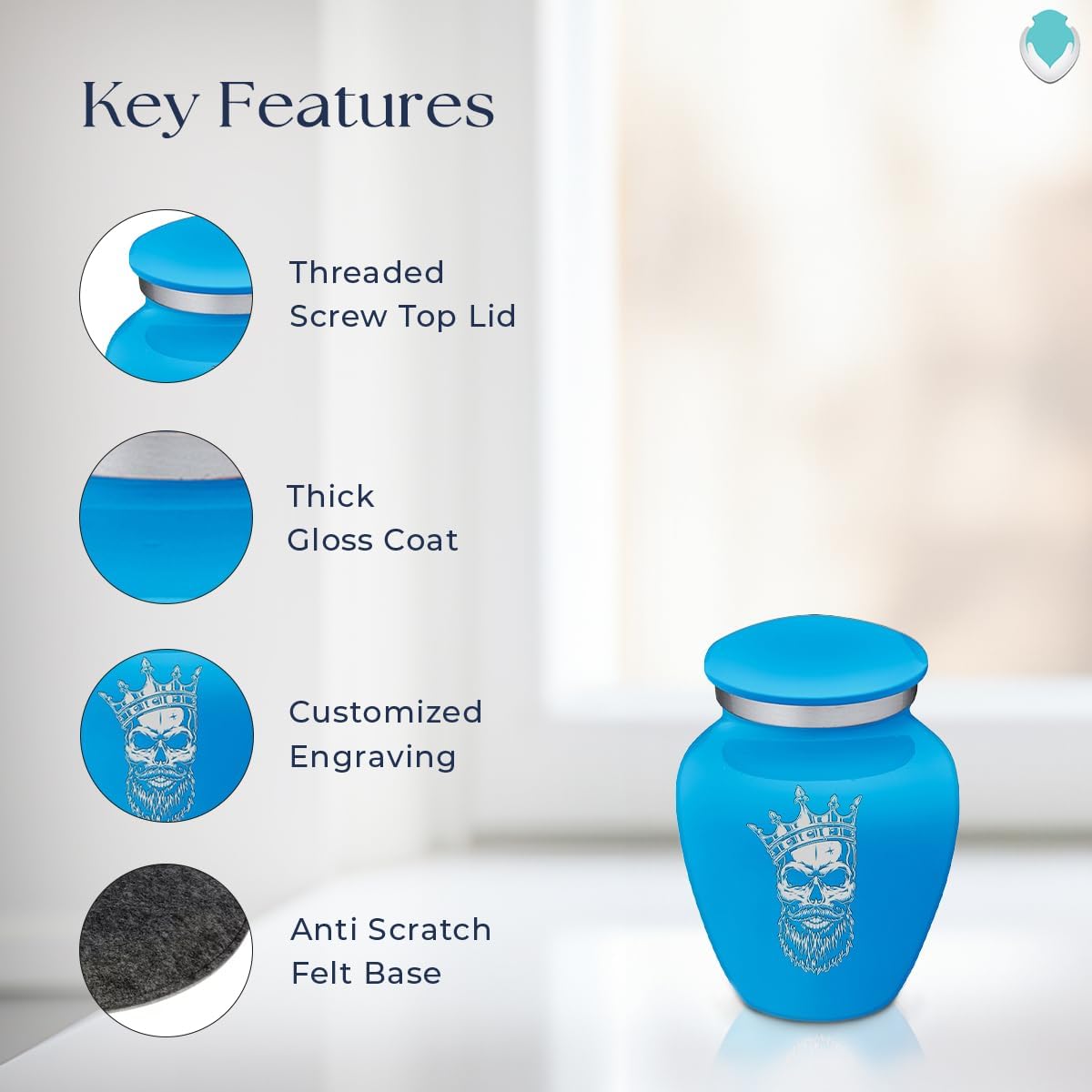 Geturns Embrace Keepsake Skull Cremation Urns for Human Ashes I Racing Blue Funeral Urn for Men and Women with Double Side Engraving I 3.5 lbs