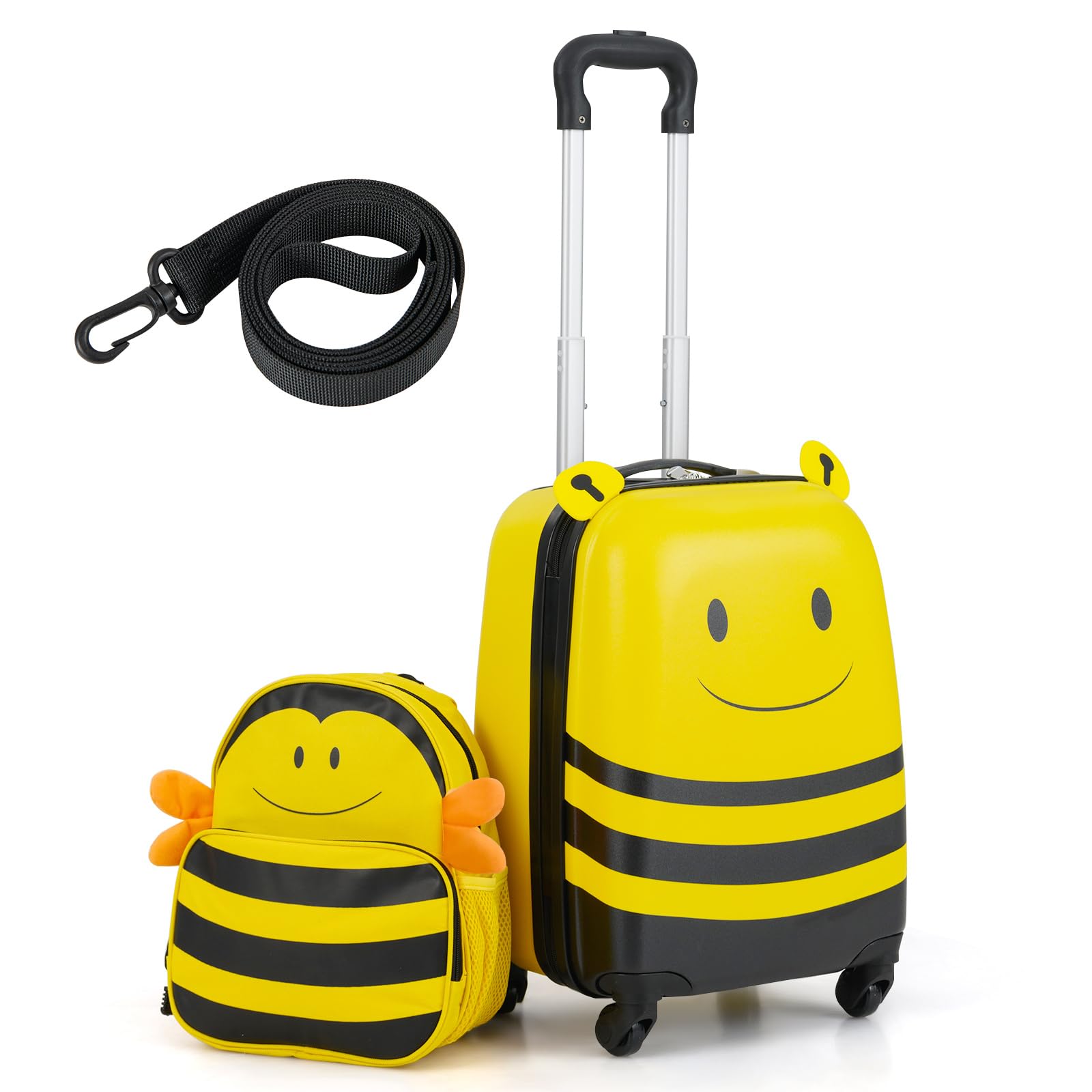 GYMAX Set di 2 valigie per bambini, zaino da 30,5 cm e valigia rigida da 40,6 cm, con ruote e corda anti-smarrimento, per ragazzi e ragazze, per viaggi e scuola