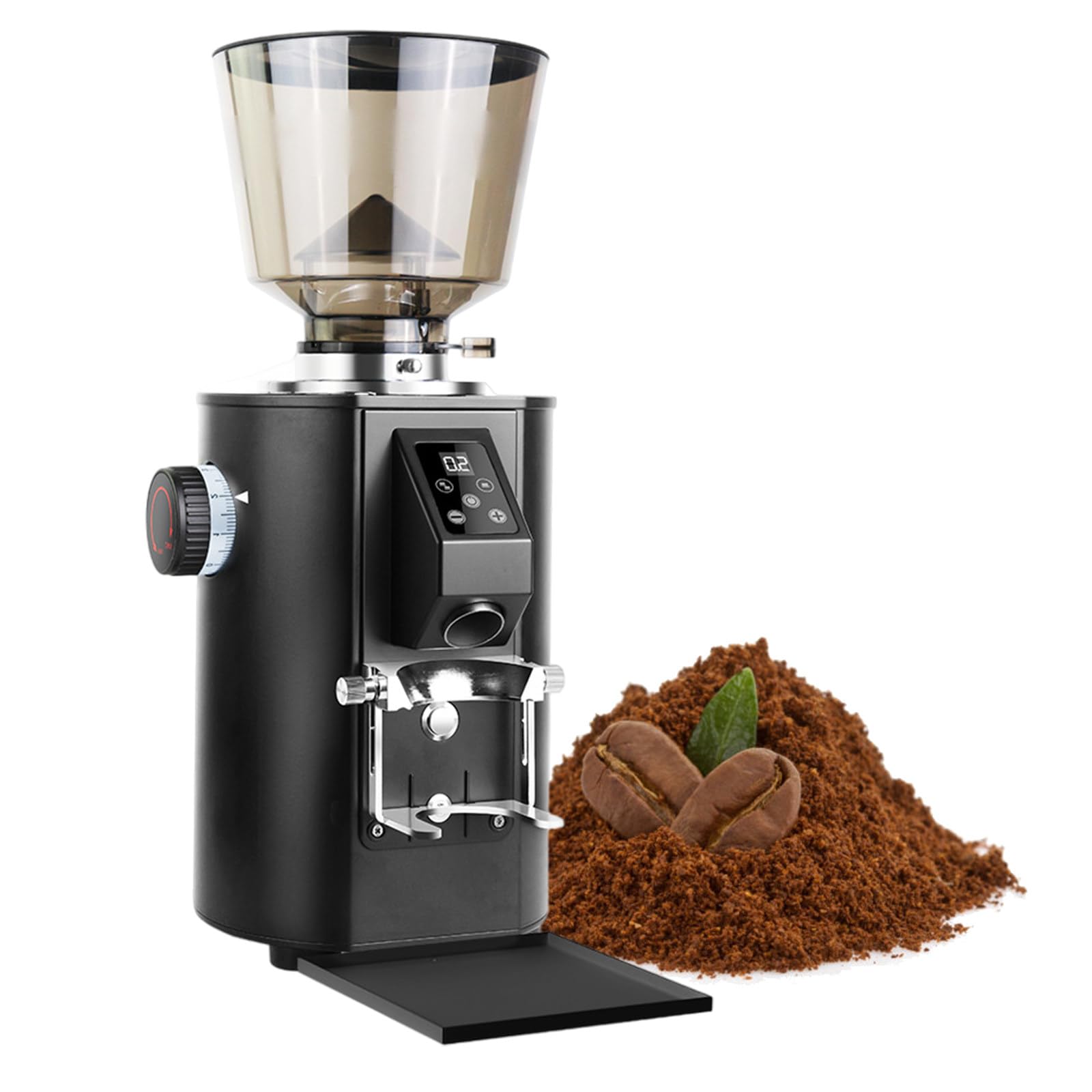Molinillo de Café Profesional de Muelas Planas 64mm con 9 Ajustes Regulables, Molinillo de Café con Temporizador Electrónico Ajustable y Pantalla LED, Antiestático Black