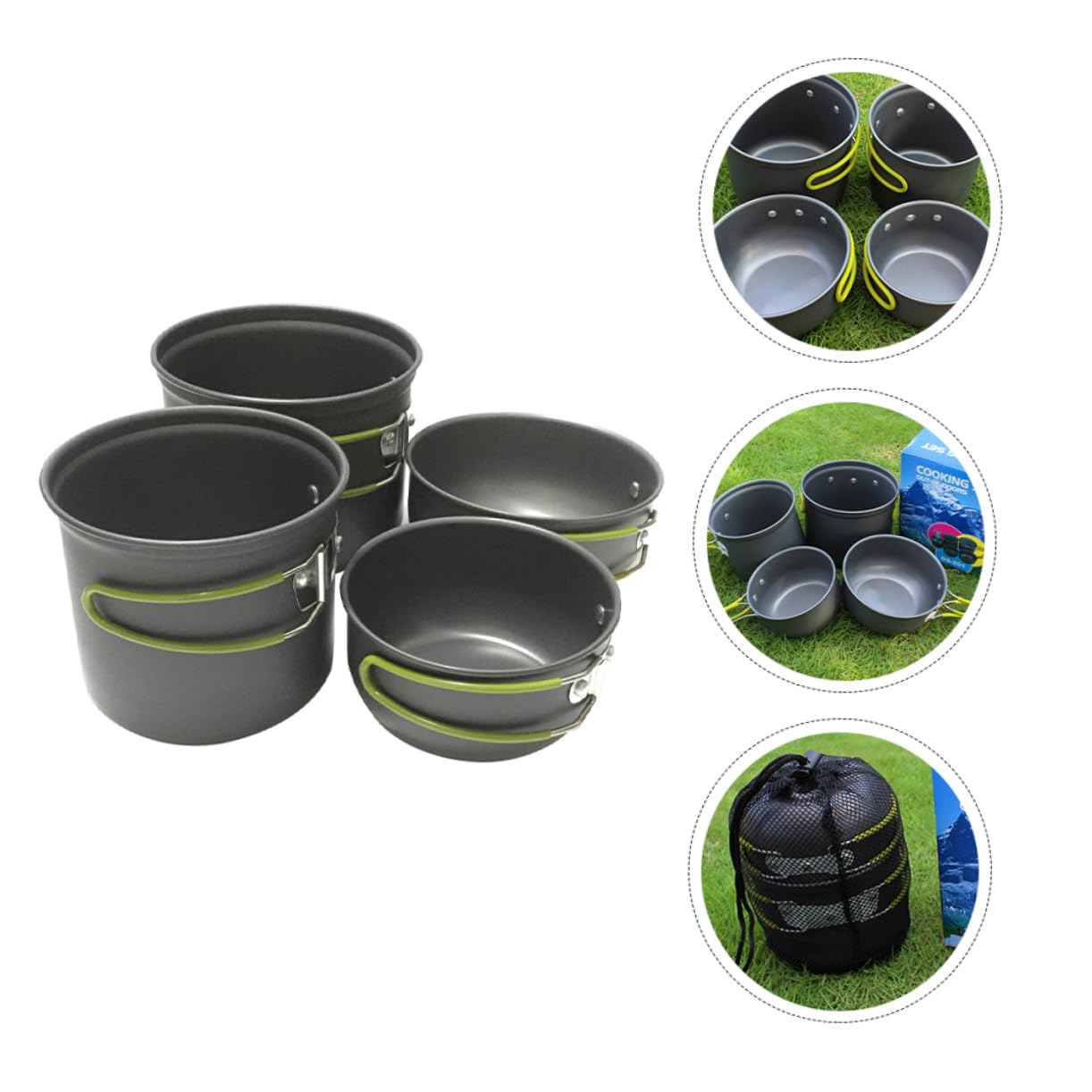 YARNOW Ensemble Cuisine de Camping Portable 4 Pièces en Alliage D'aluminium | Randonnée et Camping Extérieur, Poignée Confortable, Résistance à Chaleur et Corrosion