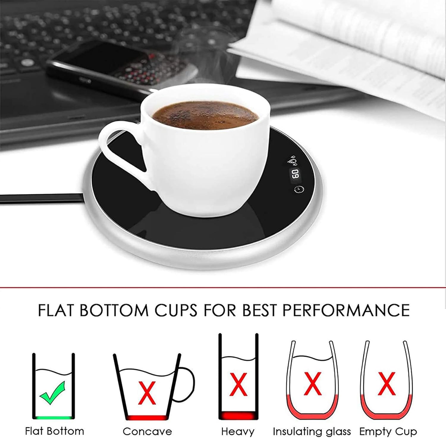 Mug Heater, Coffee Mug Cup Warmer, Automatic Keep Warm, 40-60℃, 2 Adjustments, for Tea Pot Milk Ceramic Cup,Red