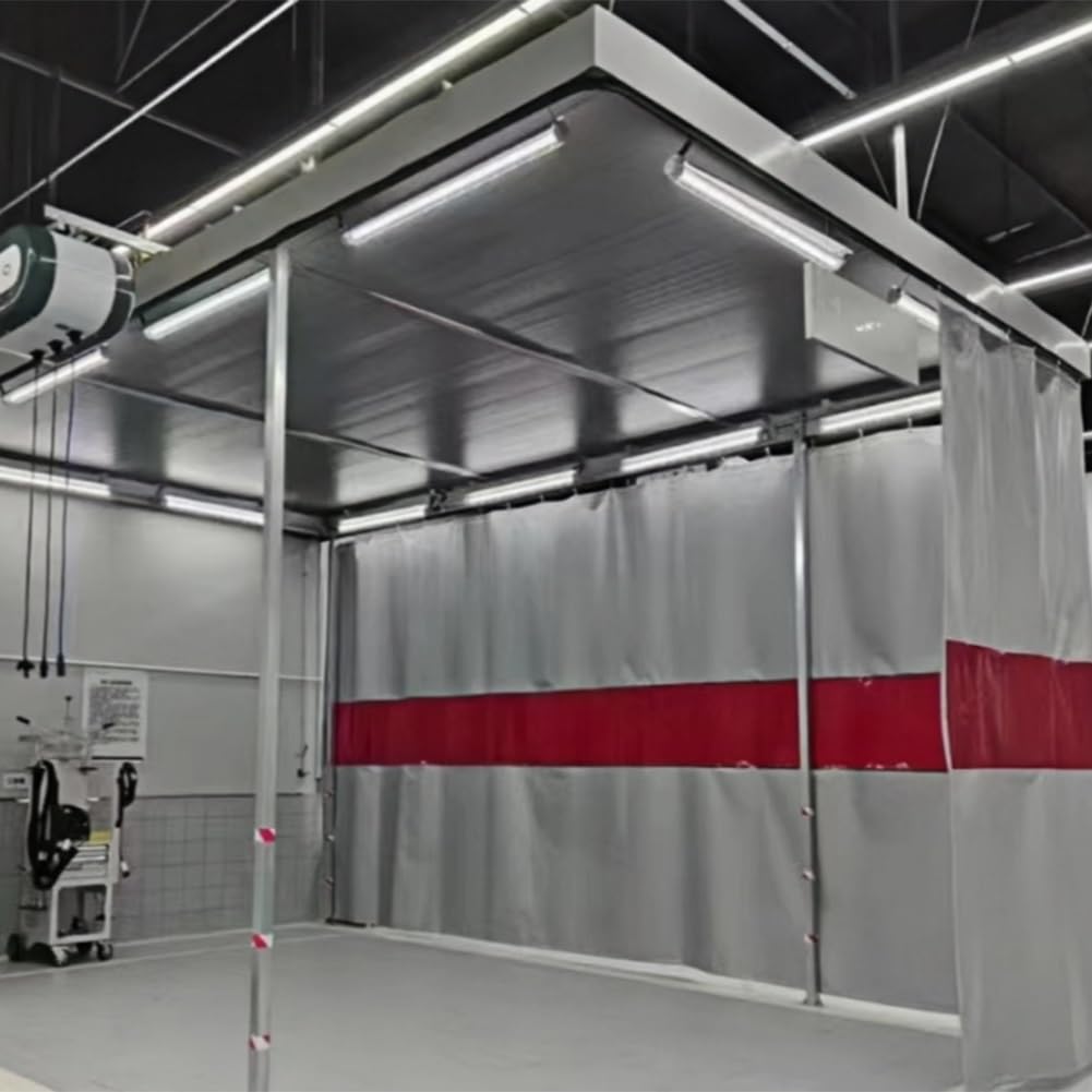 Schwer entflammbarer Schweißvorhang mit Sichtfenster, industrielle Garagen-Trennwände, Brandschutzdecken für Werkstatt und Lager, Grau, 1,6 x 2,5 m
