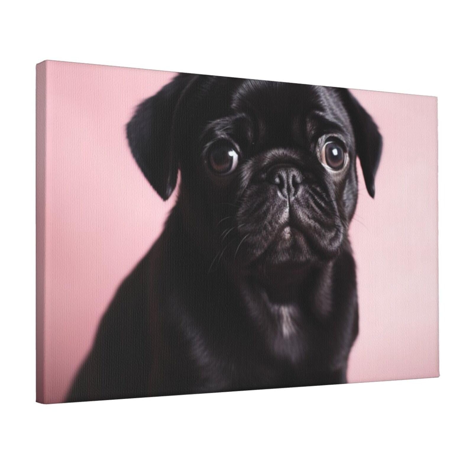 KLOPH Cute Black Pug Canvas Wall Art for Living Room 12"x18" Modern Artwork Painting for Bathroom Hanging Canvas Prints Aesthetic Wallart for Bedroom Kitchen Office Wall Decor