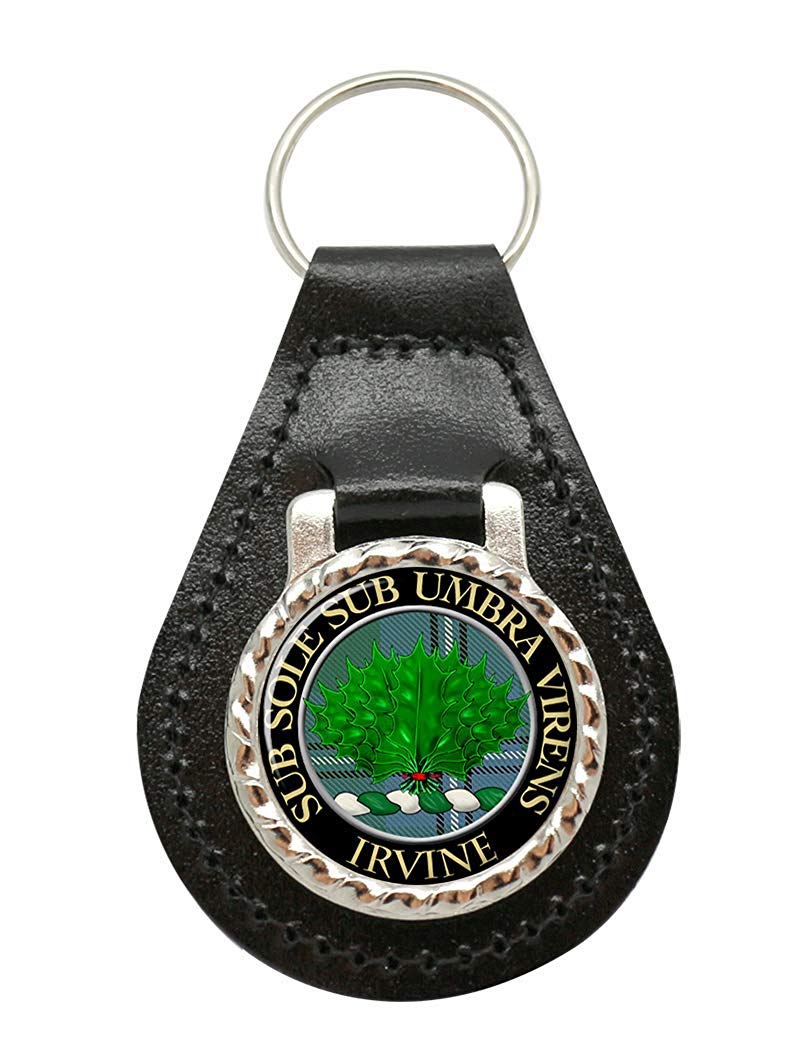Giftshop Uk Unisex Black Leather And Silver Metal Irvine Scottish Clan Leather Key Fob