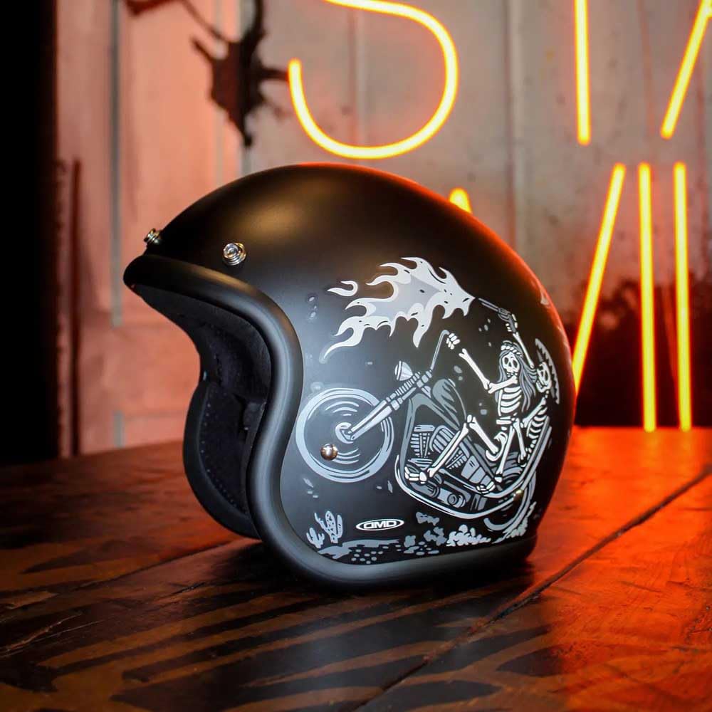 DMD Casco retro Ghost Rider Matt Black Open Face Casco Jet Casco Moto Casco ECE22.06
