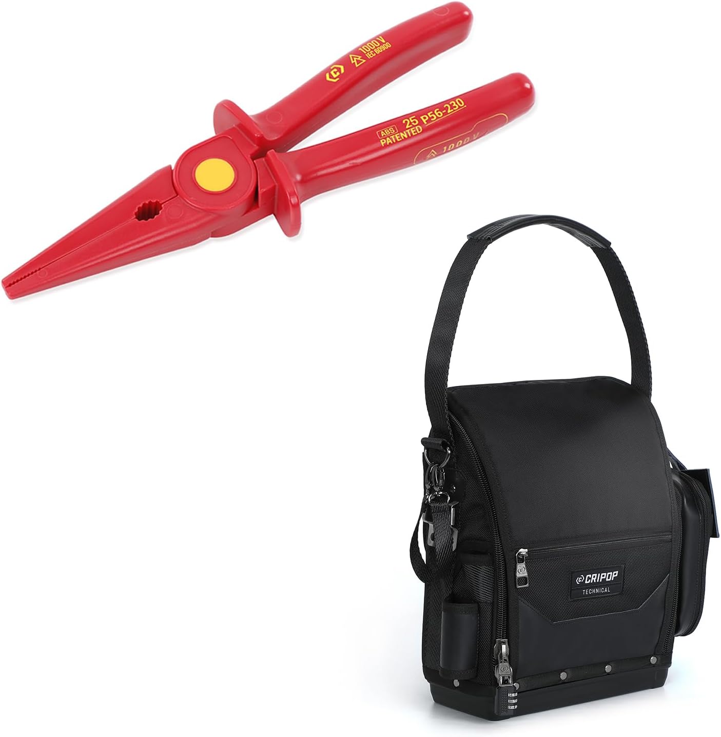 9 Inch Insulated Plastic Needle Nose Pliers and TECH 16 Electrician Tool Bag