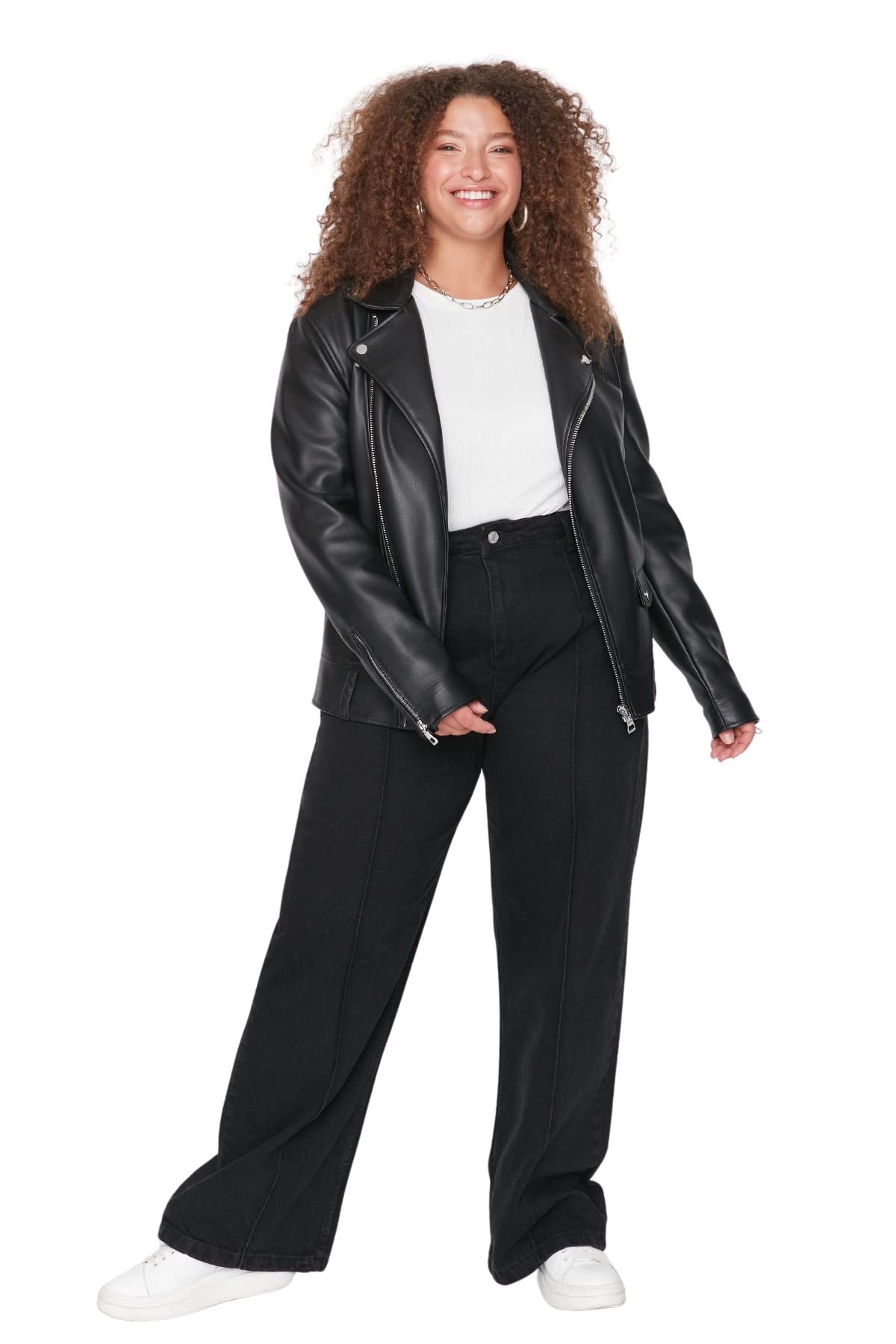 Trendyol Women Plus Size High Waist Wide Leg Plus Size Jeans Black