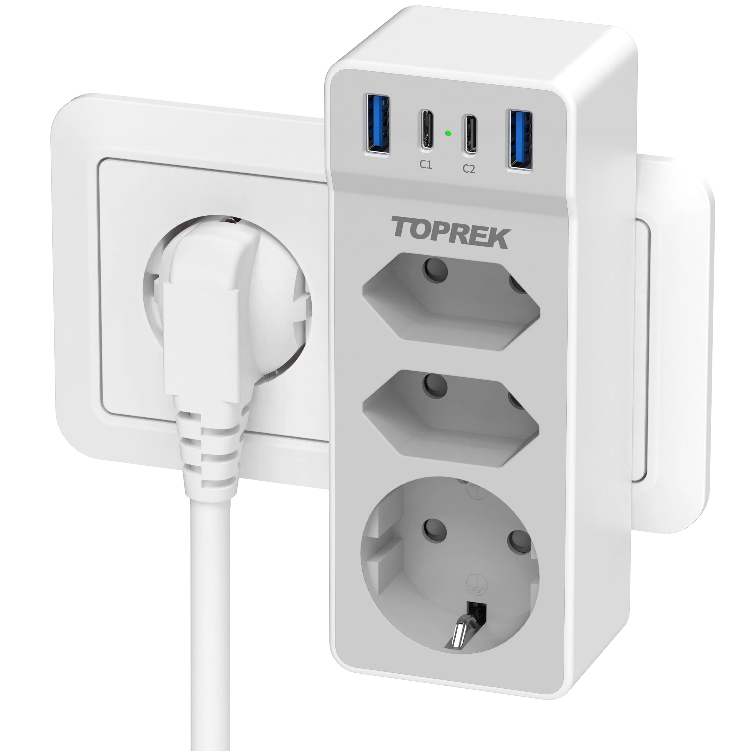 Doppelstecker für Steckdose, Mehrfachstecker mit USB, 7 in 1 Doppelsteckdose Steckdosenleiste mit USB Steckdosenadapter 3 Fach, 4000W 16A Mehrfachsteckdose Ohne Kabel Steckdosenverteiler, Grau