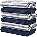 Premium Kitchen Towels (16”x 26”, 6 Pack) | Large Cotton Kitchen Hand Towels | Popcorn Striped Design | Dish Towels | 430 GSM Highly Absorbent Tea Towels Set with Hanging Loop | Blue
