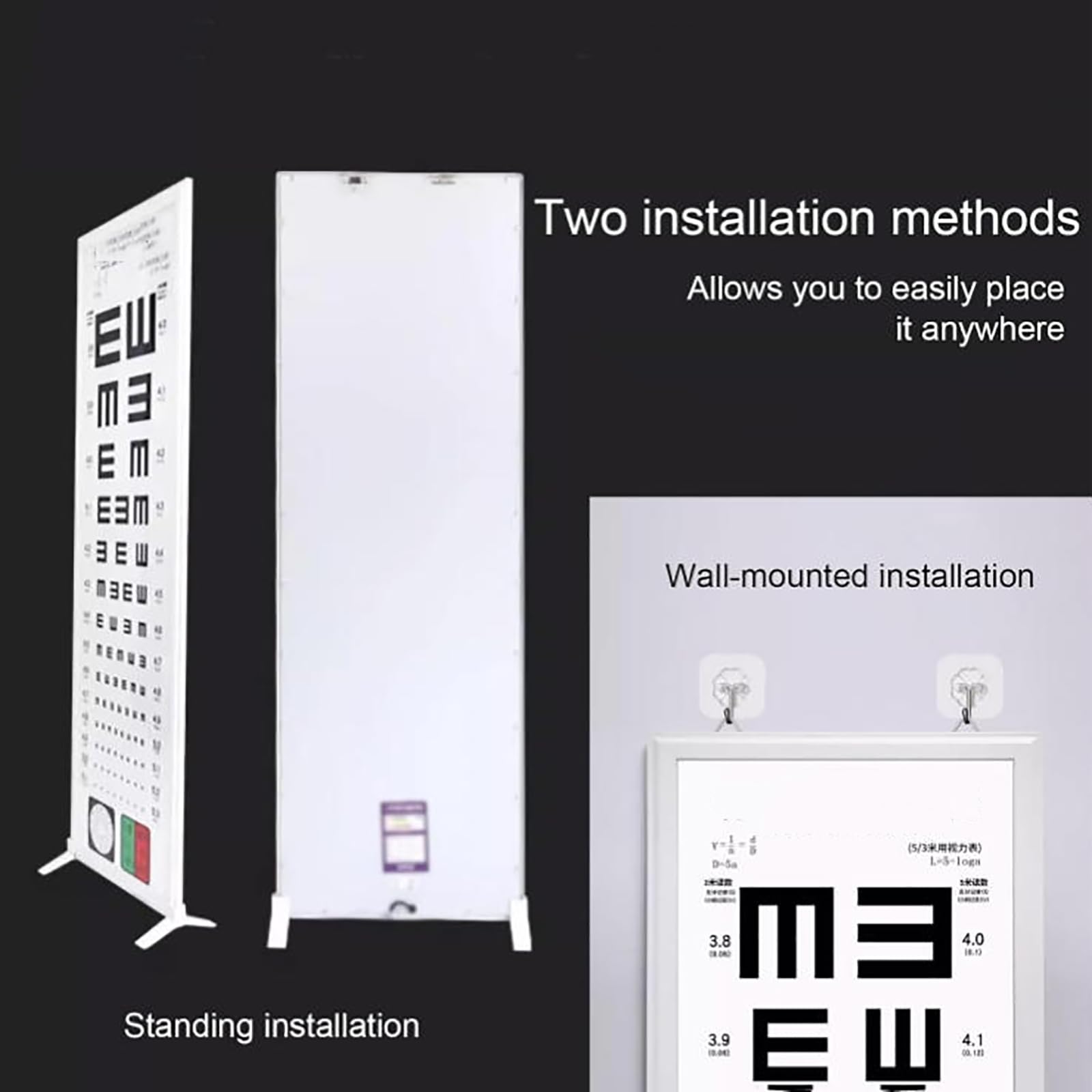 MObyat Sehtafel-Leuchtkasten, 3 m HD-Vertikaltafel, 2 Sehziele, weißer Aluminiumrahmen, 90 x 30 cm, für Optiker, Geschäfte, Kliniken und Sehtests zu Hause