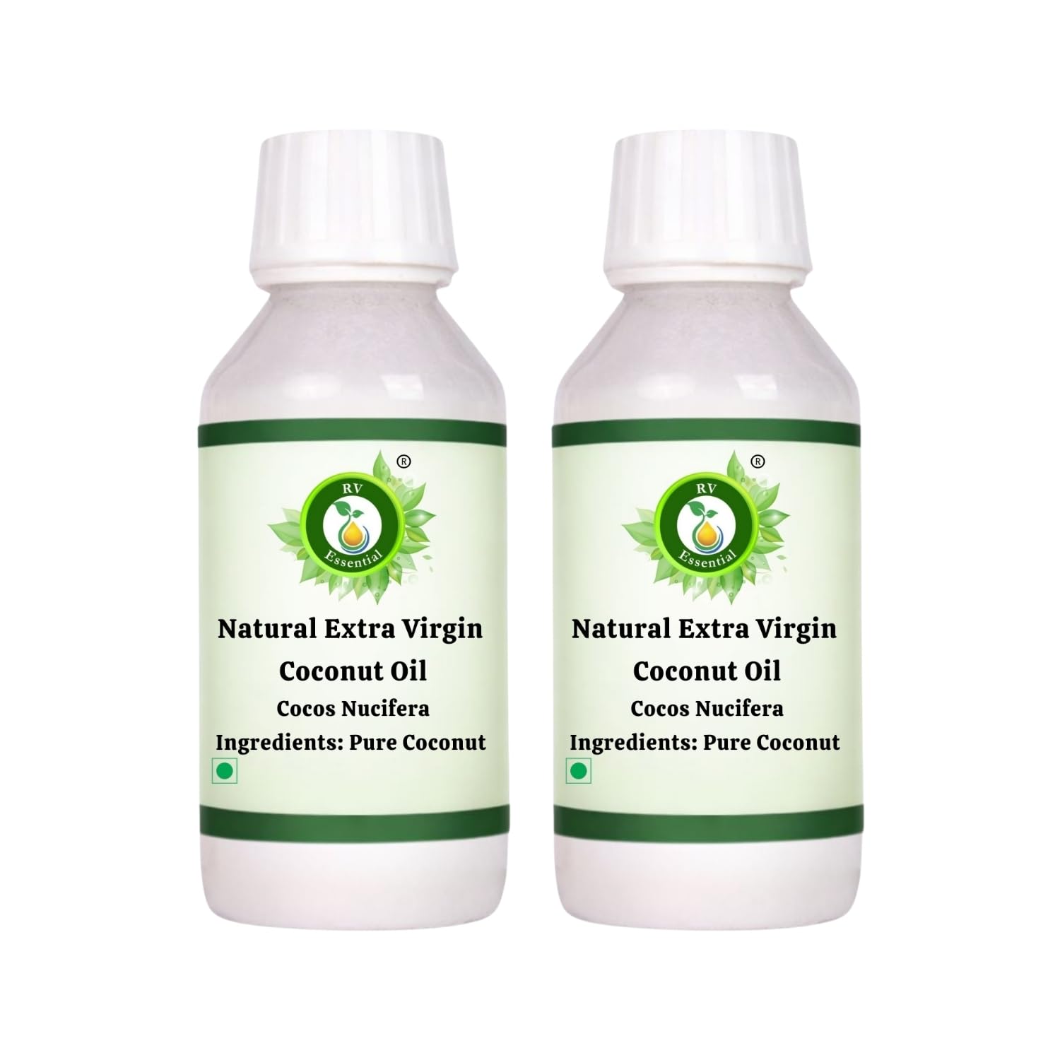 r v essential natural extra virgin coconut oil (100ml+100ml) pack of two- cocos nucifera (100% pure and natural cold pressed) for skin face hair scalp massage aromatherapy diffuser soap candle making