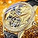 Men's Gold Luxury Tourbillon Watch Tiger Carved Moon Phase Self-Winding Mechanical Automatic Watches Retro Tattoo Skeleton Large Dial Leather Belt Wristwatch