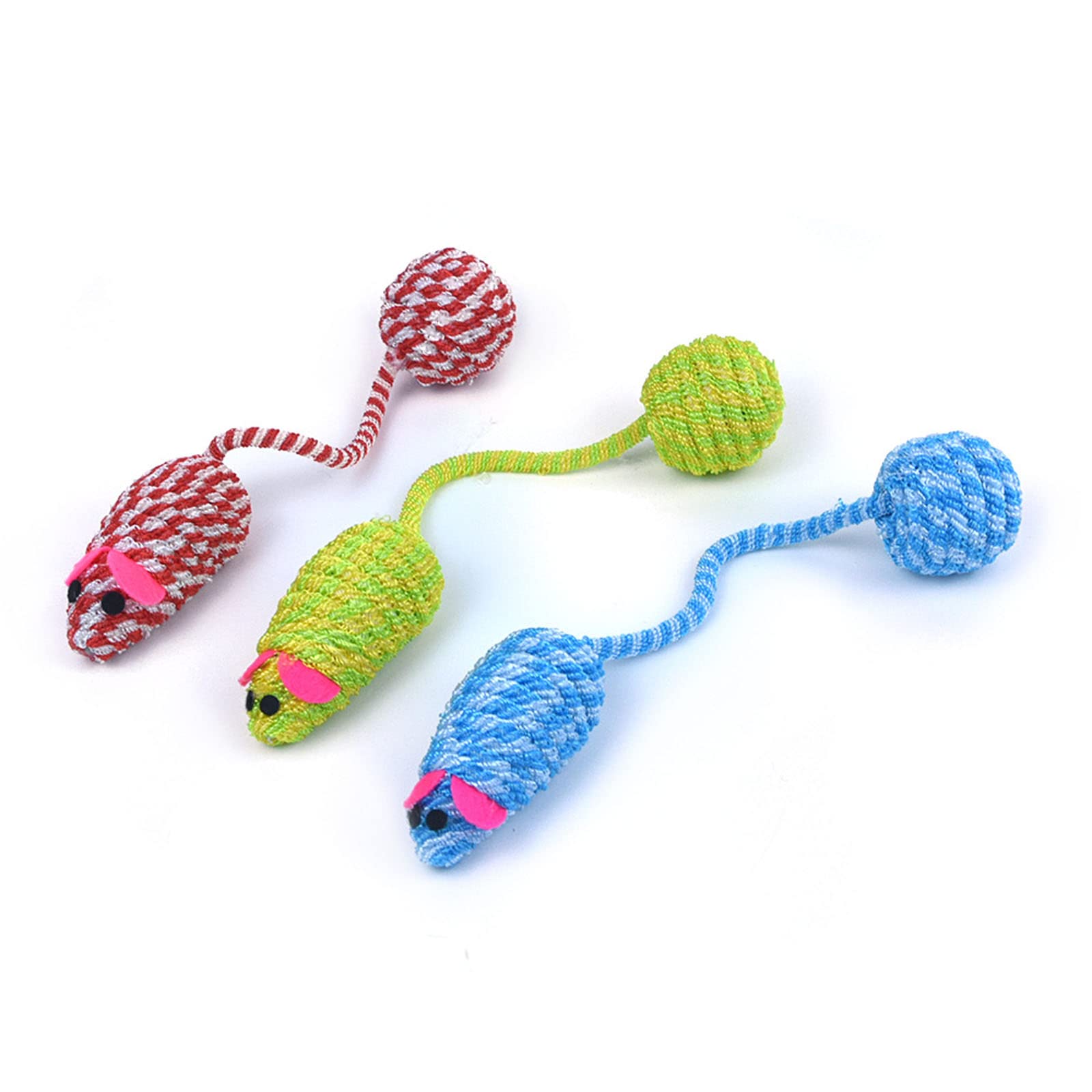 BEIDUOYANG Cat Toys That Make Noise,Cat Toys,3 Pcs Colorful False Mouse Pet Cat Toy Squeaker Sound Toy Braided Rope Mice Tail Ball Playing Toy for Cats Kitten