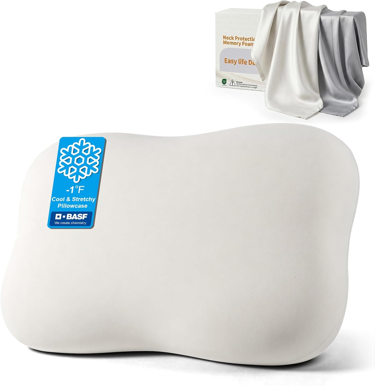 doudou Cervical Pillow for Side Sleepers - Neck Pain Relief Pillow with 3-5 Second Slow Rebound Memory Foam, 360° Ergonomic Support & Cooling Odor-Resistant Pillowcase for Home, Bed, Dorm Use