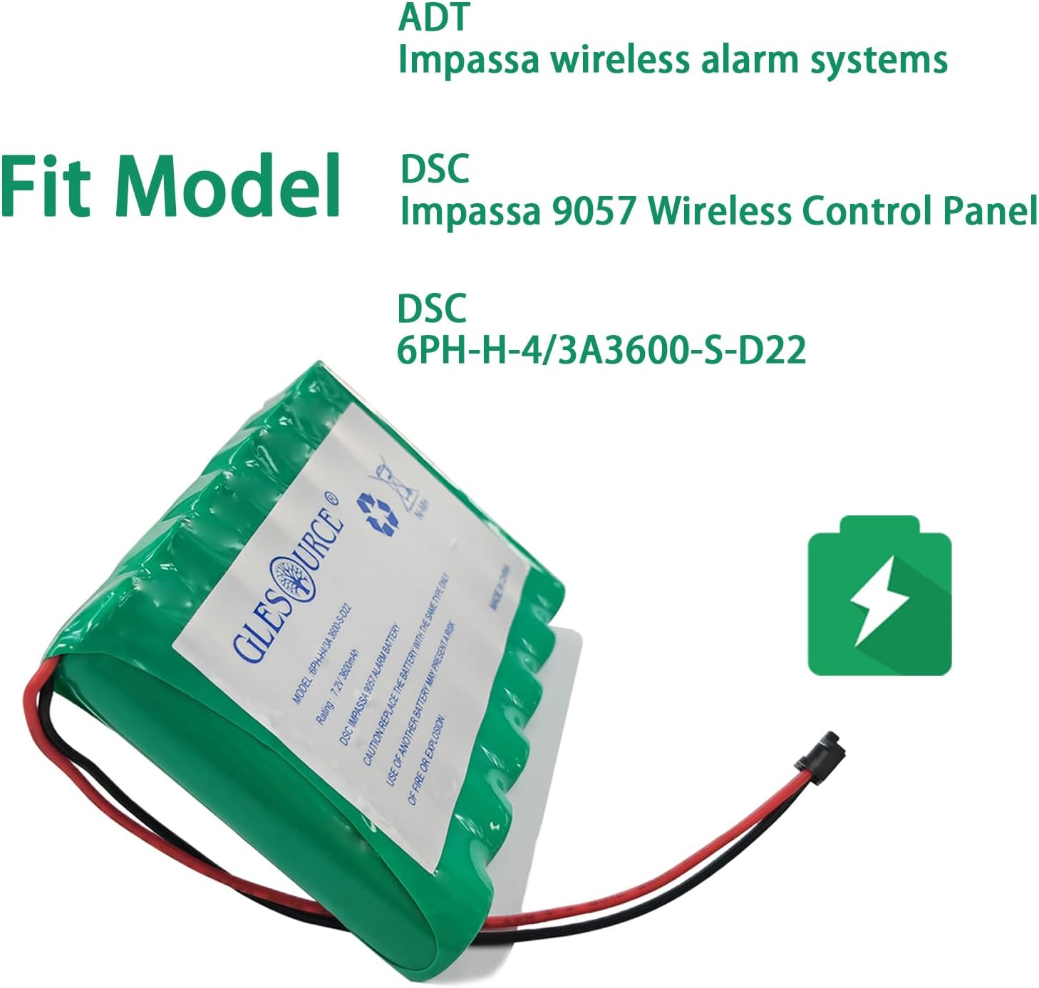 7.2V 3600mAh Battery Replacement Compatible with 6PH-H-4/3A3600-S-D22 DSC IMPASSA SCW9057 SCW-9055 ADT SCW9057G-433 Wireless Security System Alarm Panel (1 Pack)