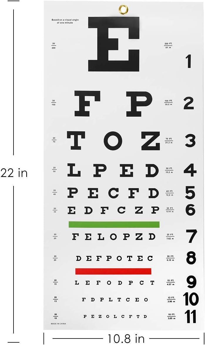 Eye Chart, Snellen Eye Chart Wall Chart, with Hand Pointer and Eye Occluder for Eye Medical Exams (3 Piece Set) : Industrial & Scientific