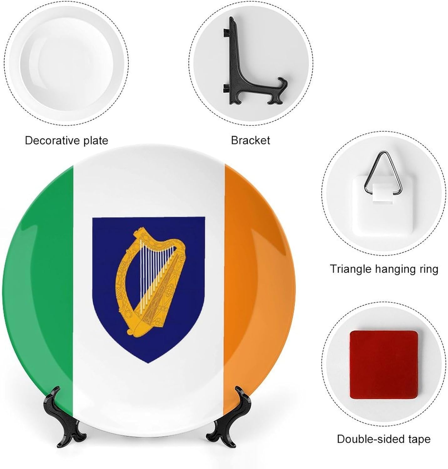 Irish Flag Ireland National Emblem Decorative Plates for Display Ceramic Plate Tray with Stand Hanger Home Decor