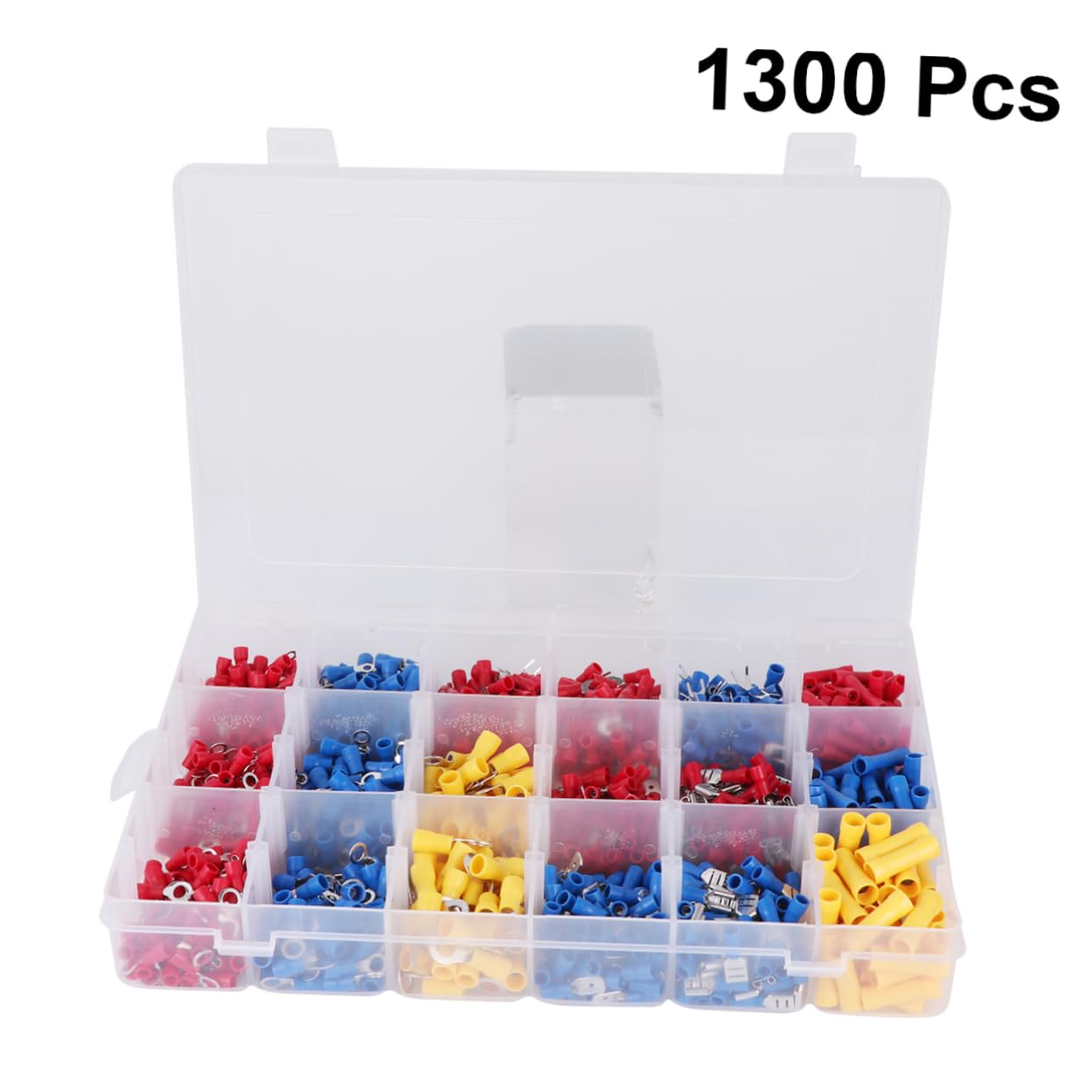 VICASKY 1300pcs Heavy Duty PVC Tubular Terminal Connectors for Battery Cables Closed End Eyelets for Automotive Repair and Electrical Connections