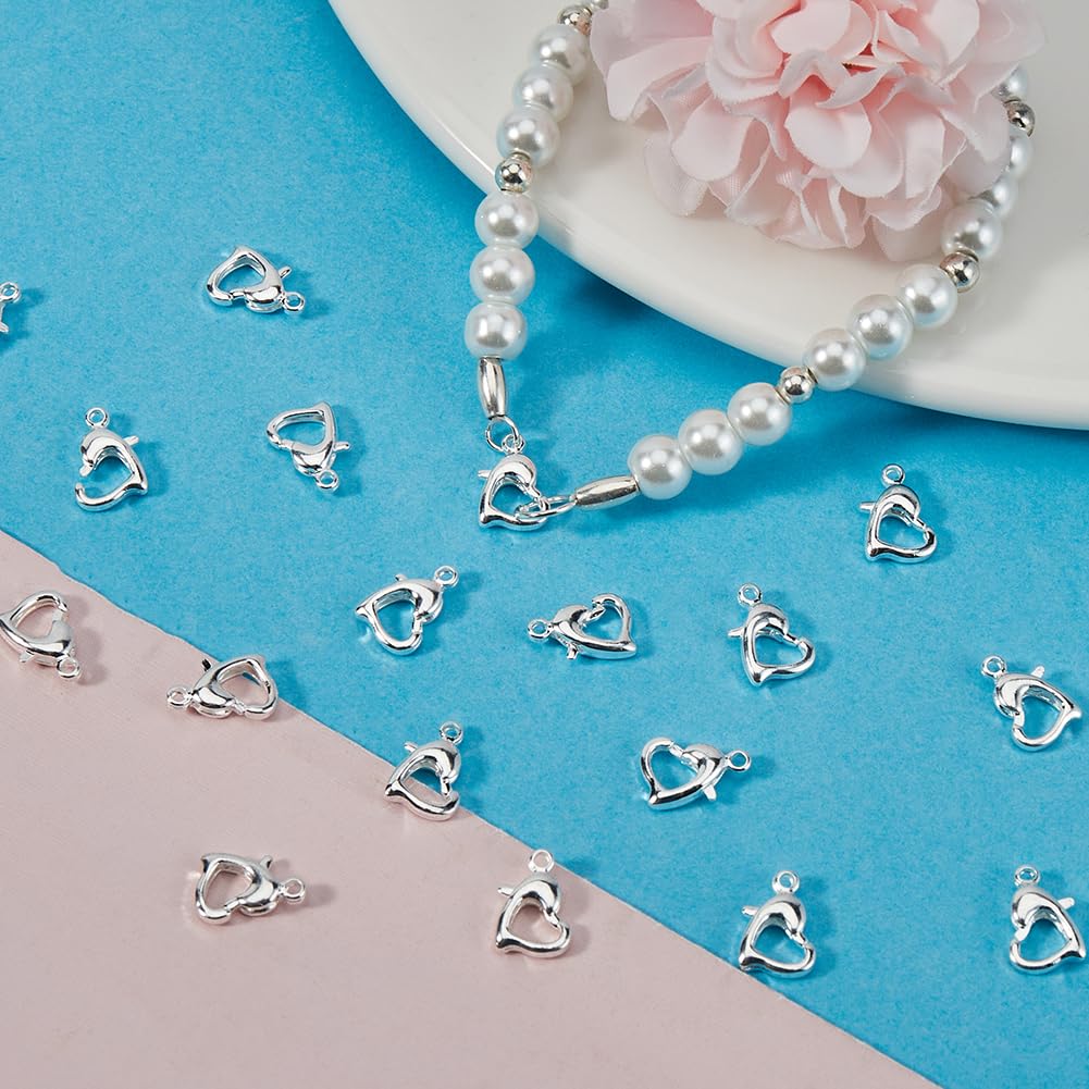 Beebeecraft 1 Box 30Pcs Heart Lobster Clasps 925 Sterling Silver Plated Brass Lobster Claw Jewelry Bracelet Clasps Connector with Jump Ring for Valentine's Day DIY Craft Jewellery Making - Image 4